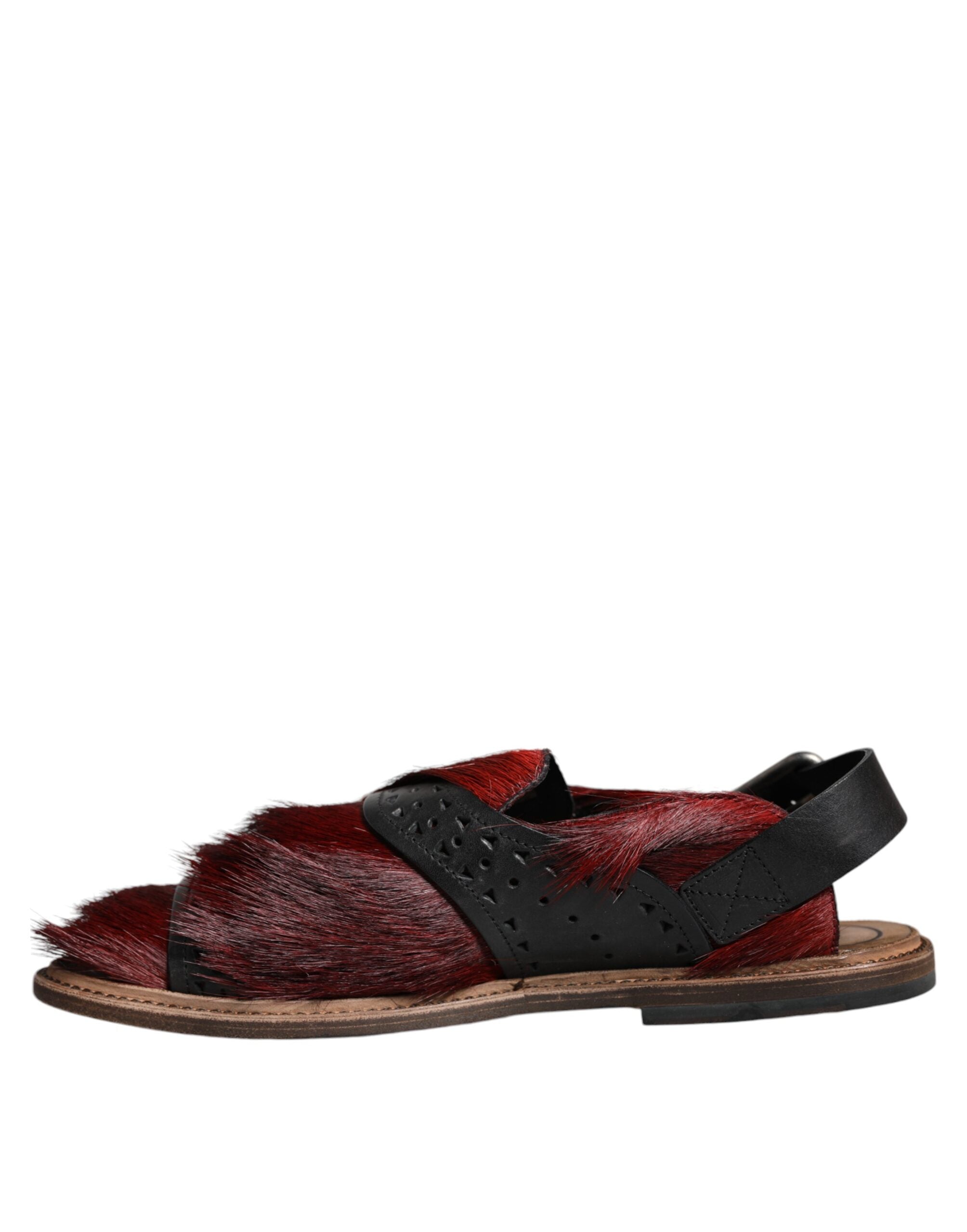 Dolce & Gabbana Black Red Gazelle Hair Leather Sandals Shoes Dolce & Gabbana