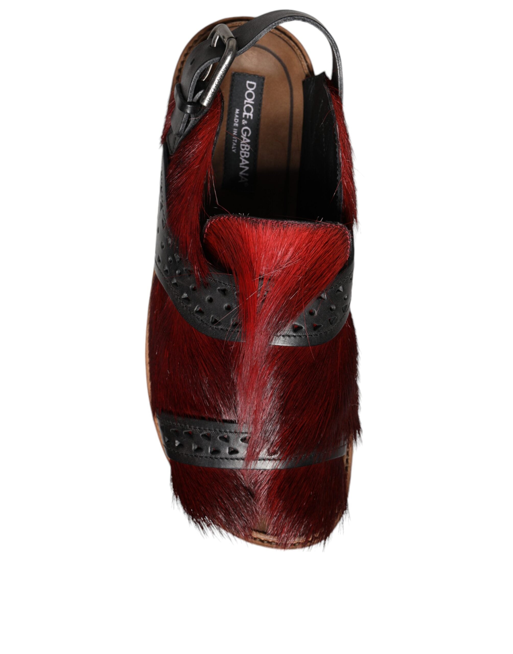 Dolce & Gabbana Black Red Gazelle Hair Leather Sandals Shoes Dolce & Gabbana