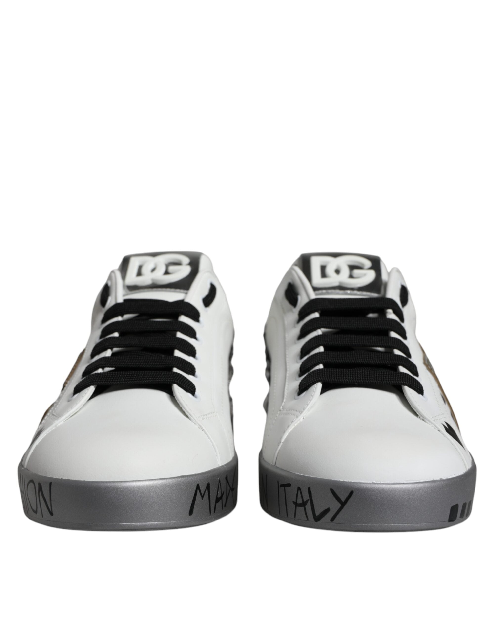 Dolce & Gabbana White Silver Crystal Logo Portofino Sneakers Shoes Dolce & Gabbana