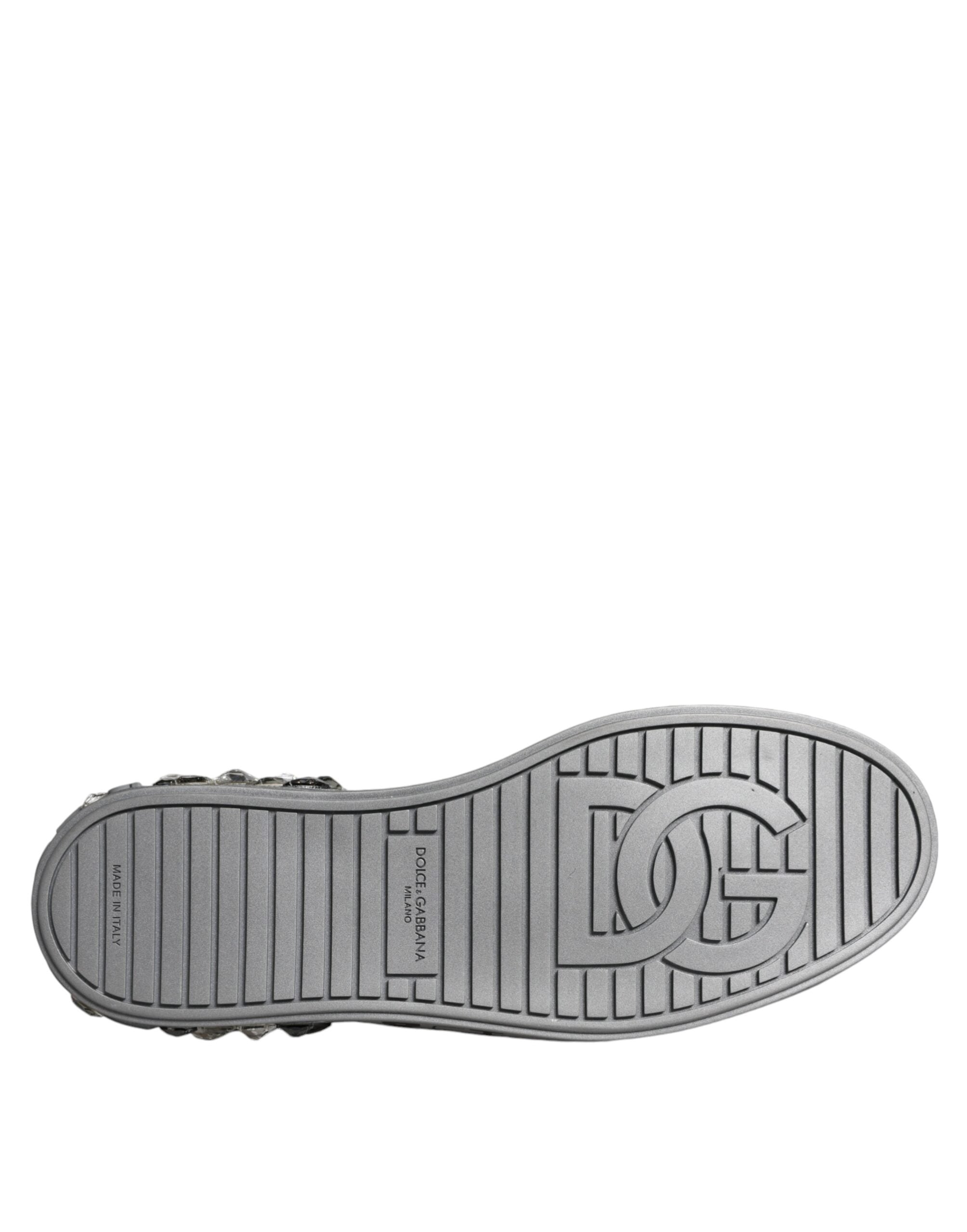 Dolce & Gabbana White Silver Crystal Logo Portofino Sneakers Shoes Dolce & Gabbana