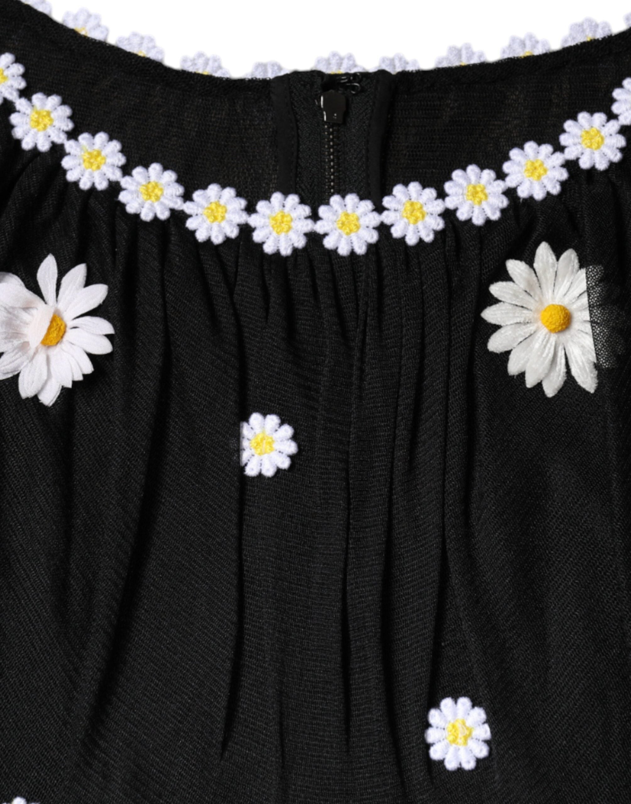 Dolce & Gabbana Black Silk Daisy A-line Long Maxi Dress Dolce & Gabbana