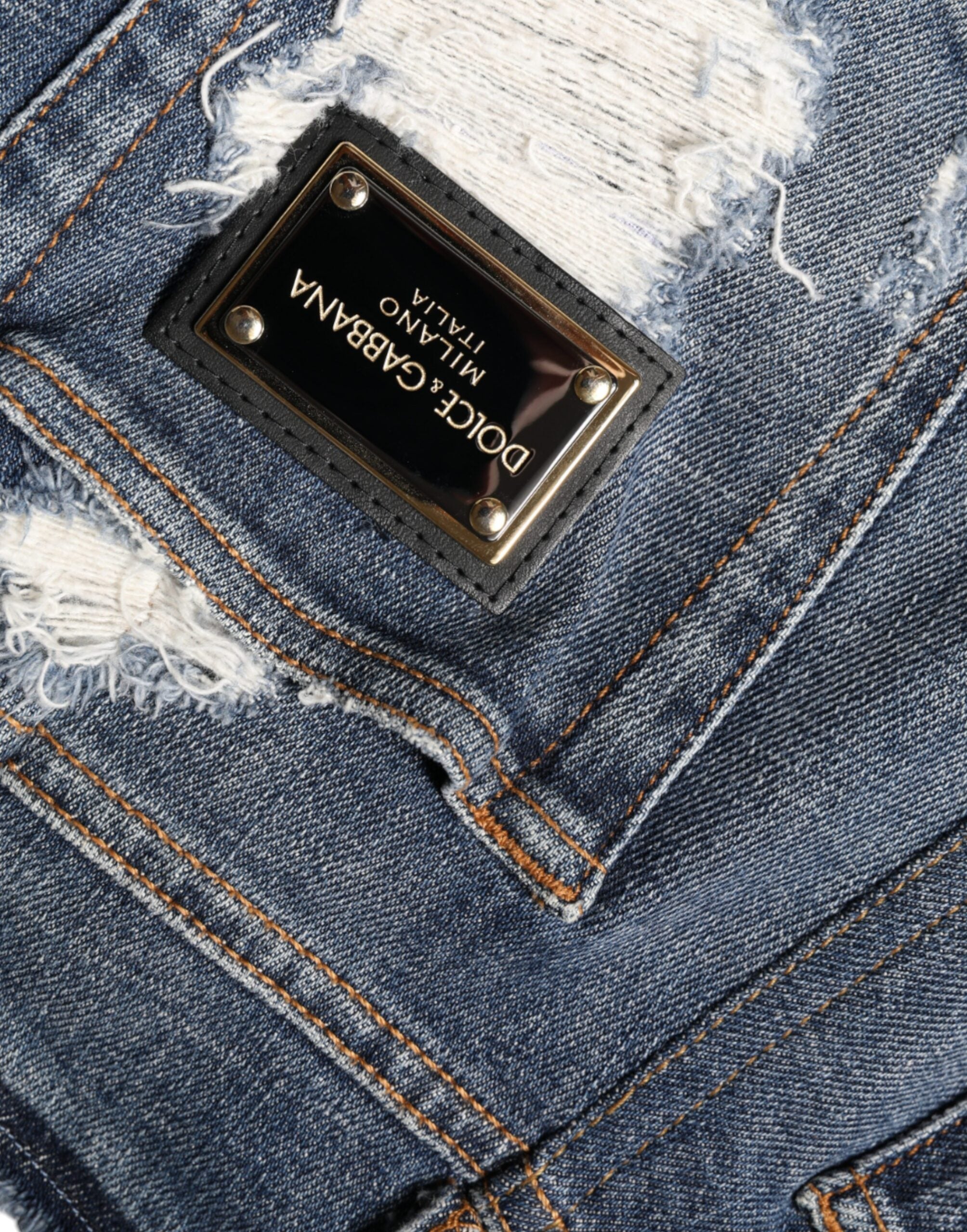 Dolce & Gabbana Blue Cotton Stretch Tattered Skinny Jeans Dolce & Gabbana