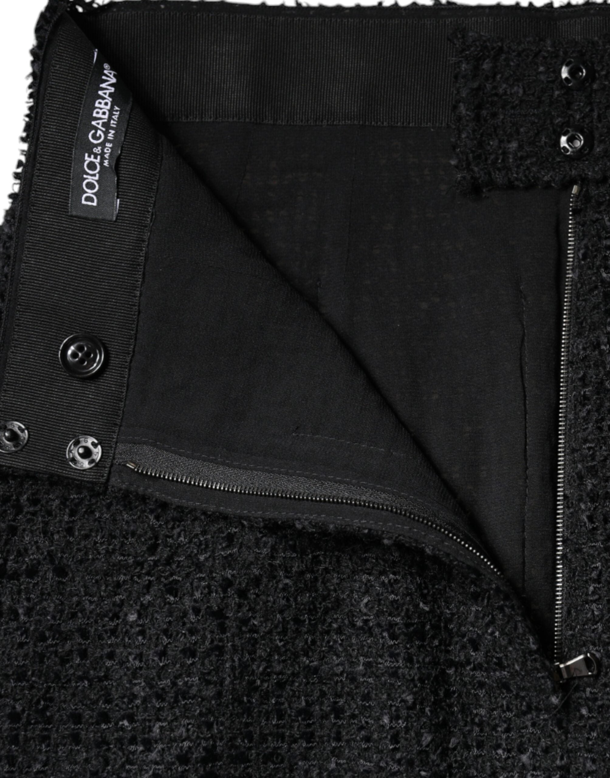Dolce & Gabbana Black Virgin Wool Pencil Cut Midi Skirt Dolce & Gabbana