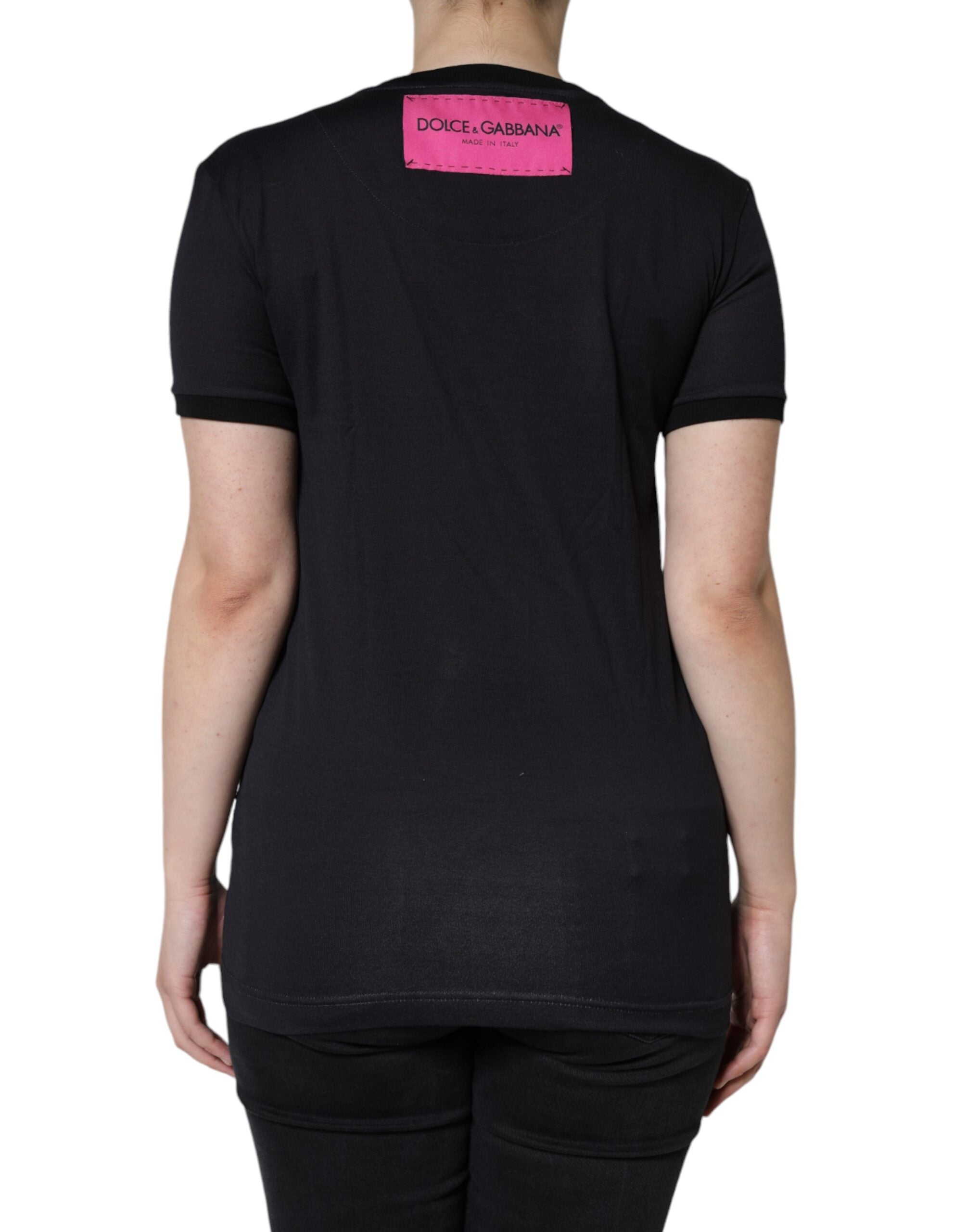 Dolce & Gabbana Black Cotton Logo Print Round Neck T-shirt Dolce & Gabbana