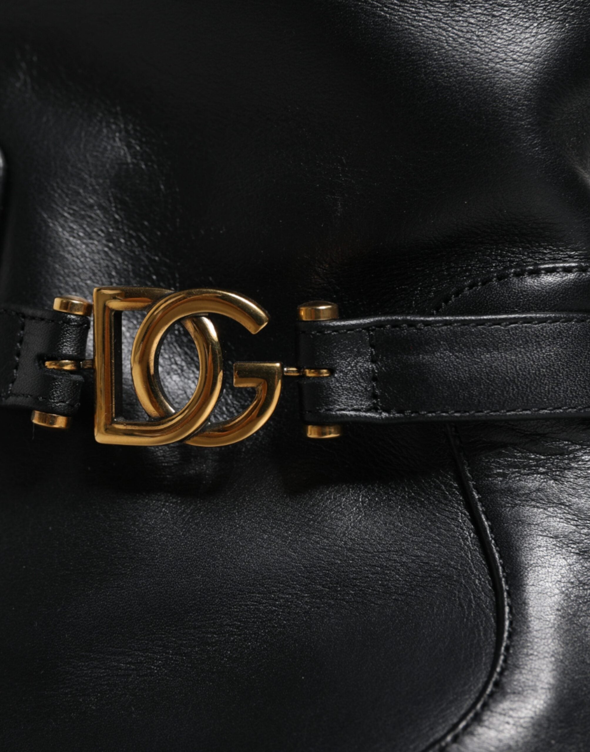 Dolce & Gabbana Black Leather Logo Mid Calf Boots Shoes Dolce & Gabbana
