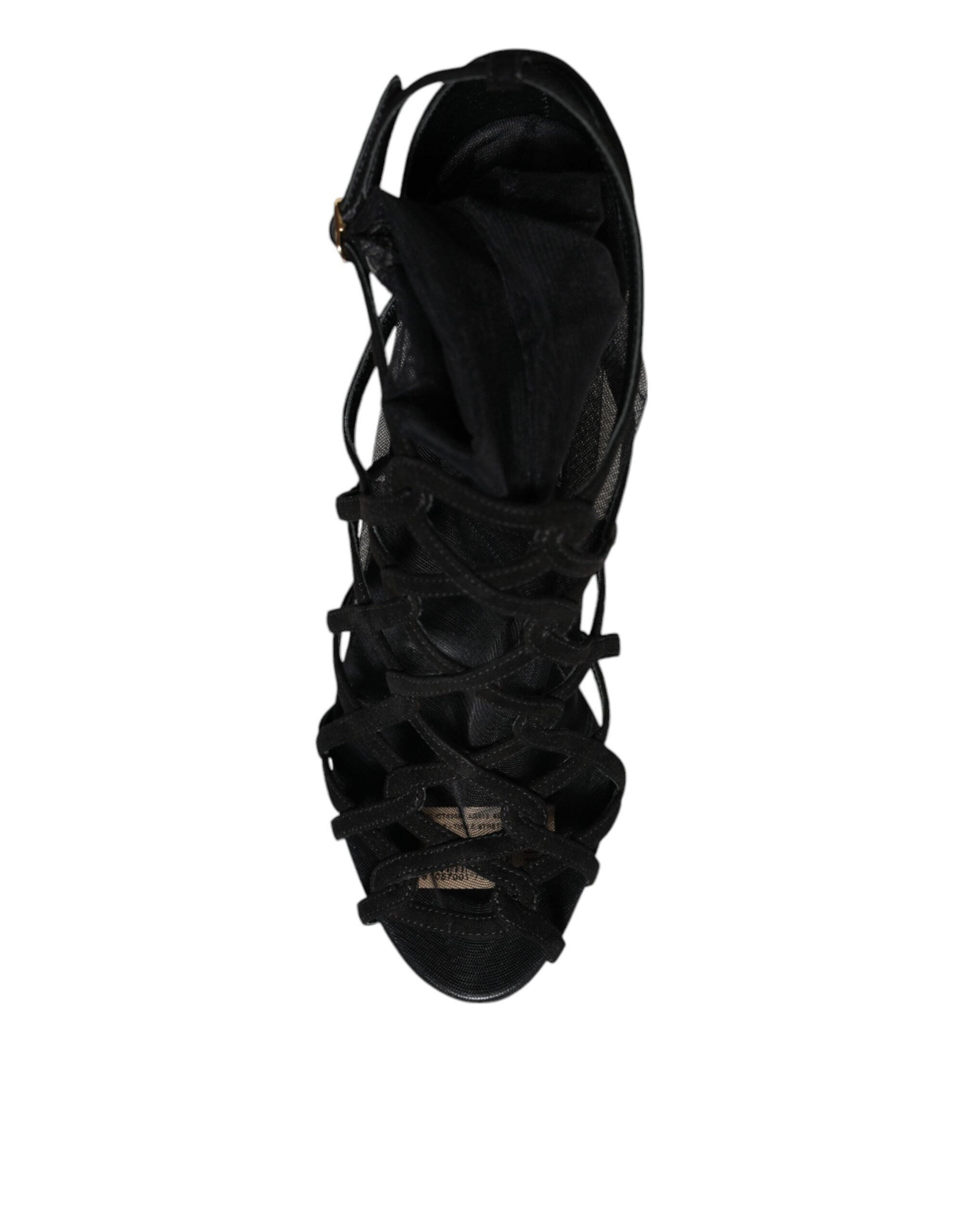 Dolce & Gabbana Black Tulle Stretch Heels Sandals Shoes Dolce & Gabbana