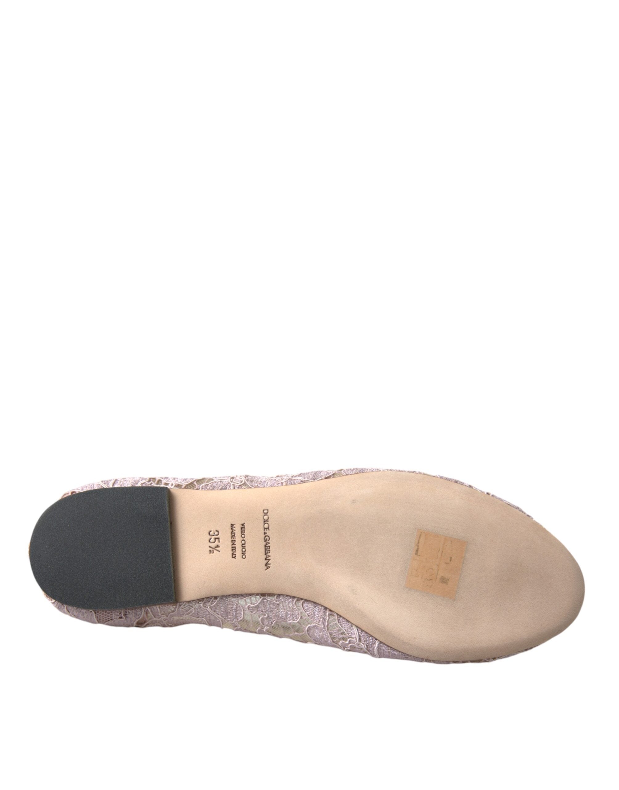 Dolce & Gabbana Pink Lace Crystal Ballet Flats Loafers Shoes Dolce & Gabbana