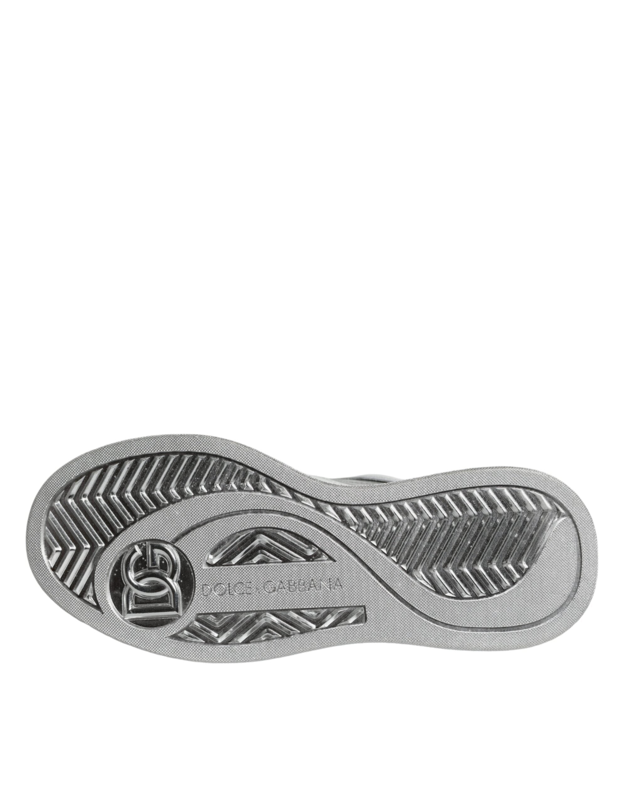 Dolce & Gabbana White Silver Leather Low Top Sneakers Shoes Dolce & Gabbana