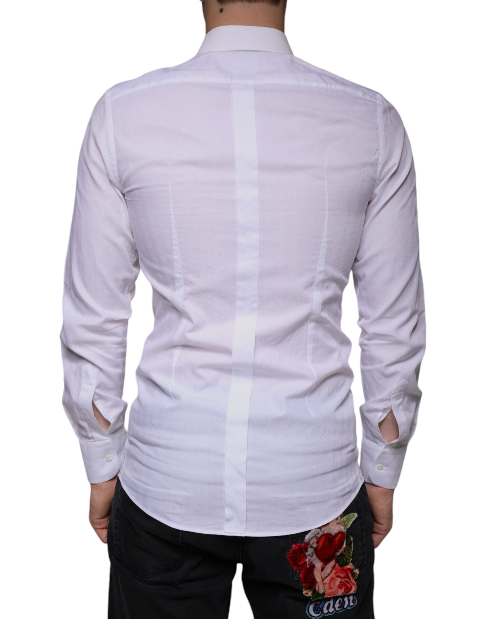 Dolce & Gabbana White Cotton Men Dress GOLD Formal Shirt Dolce & Gabbana