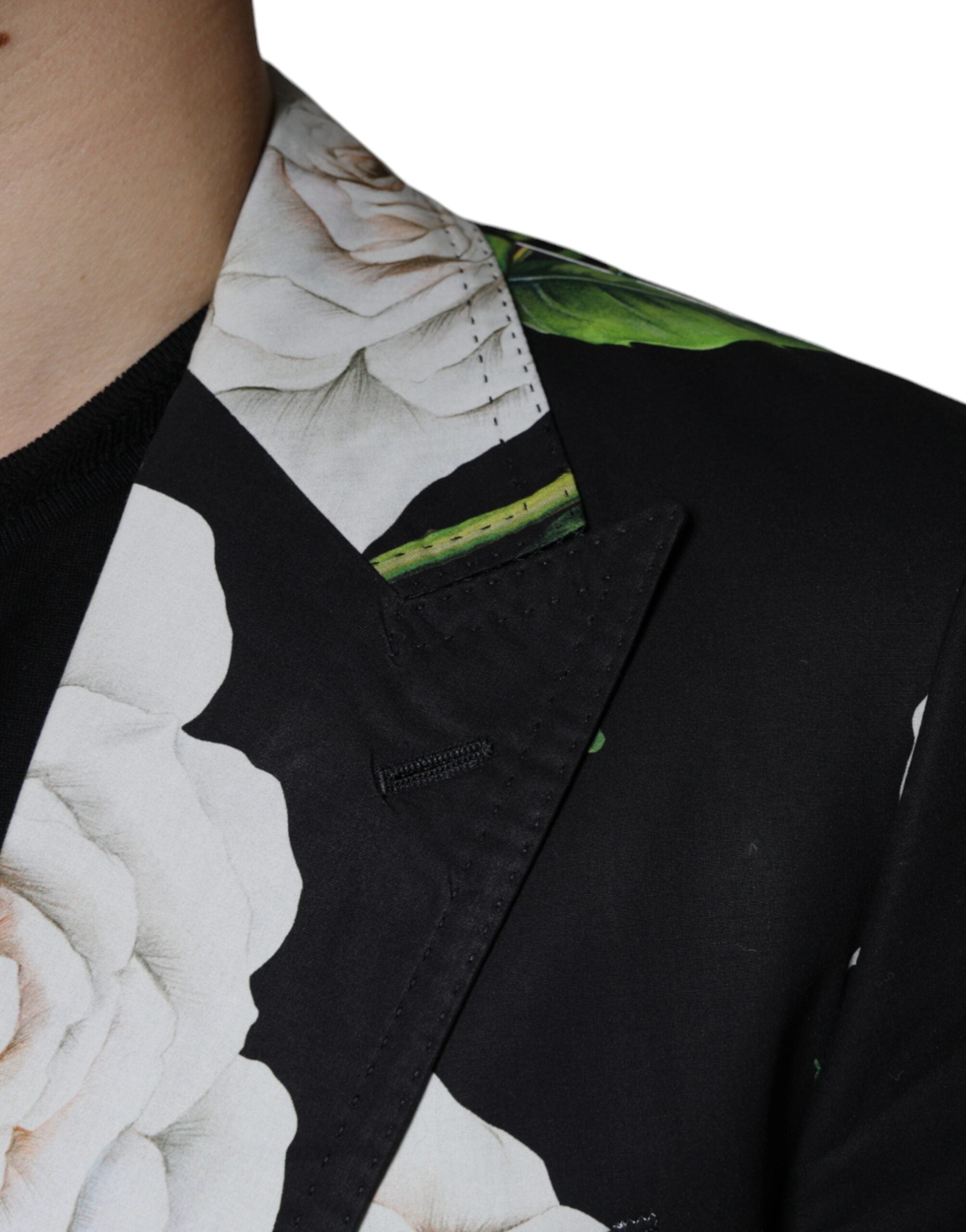 Dolce & Gabbana Black Rose Cotton Men Formal 2 Piece Suit Dolce & Gabbana