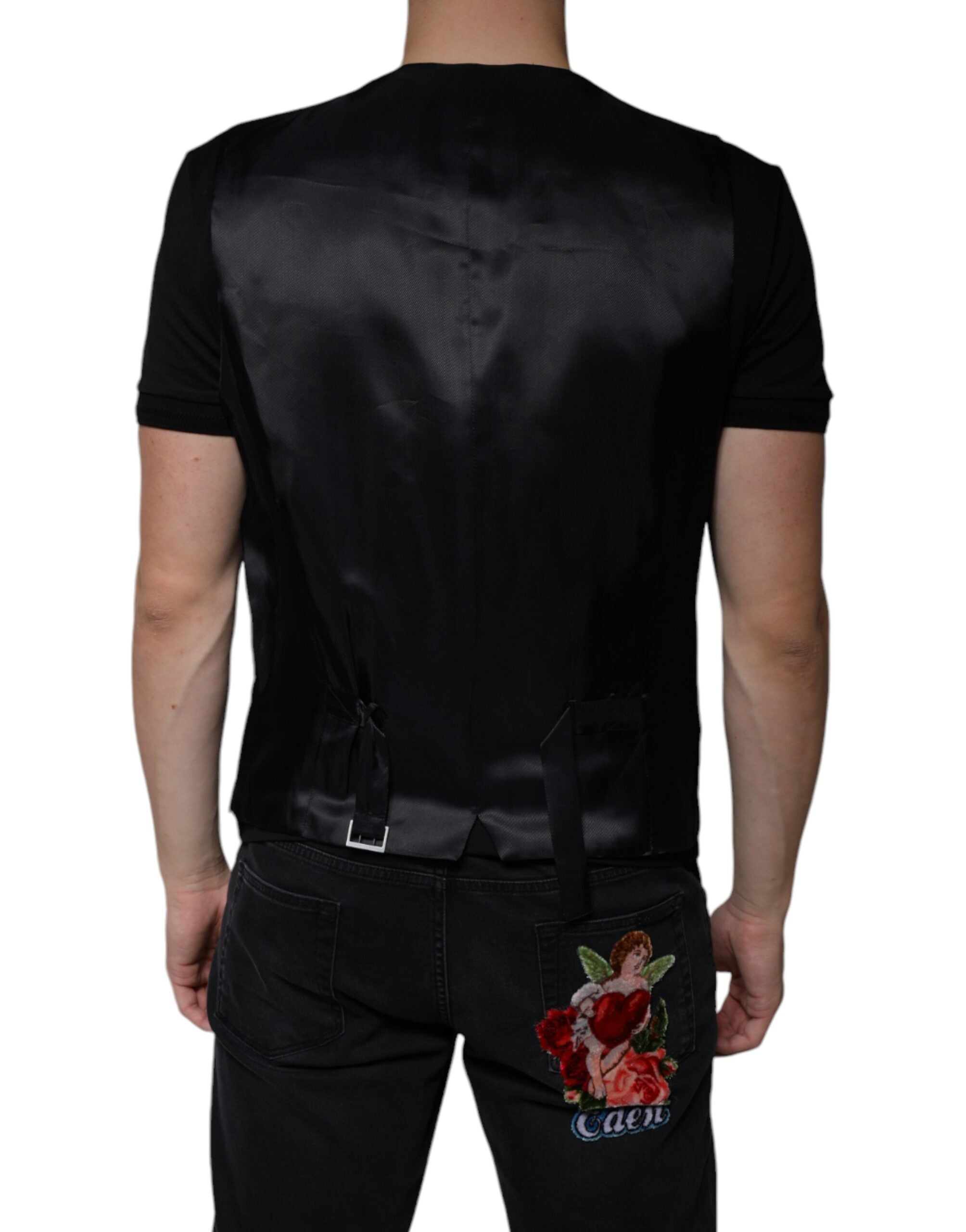 Dolce & Gabbana Black Wool Waistcoat Dress Formal Vest Dolce & Gabbana