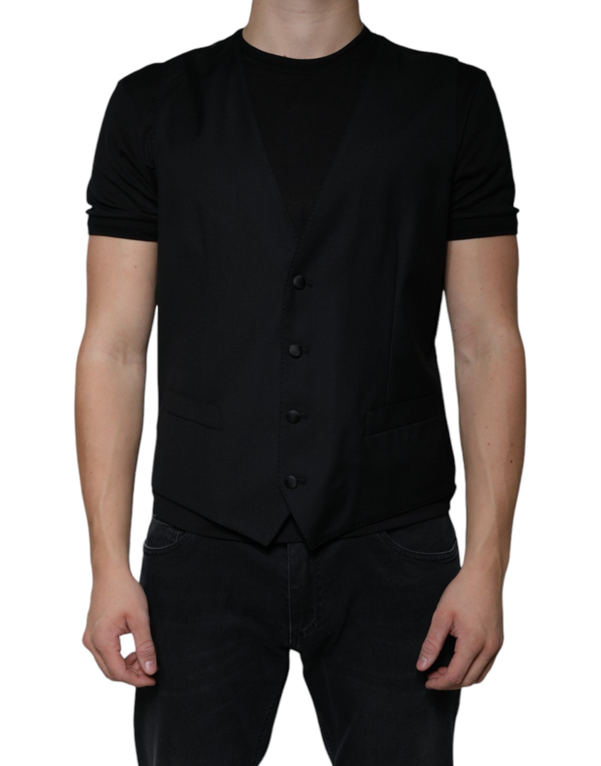 Dolce & Gabbana Black Wool Waistcoat Dress Formal Vest Dolce & Gabbana