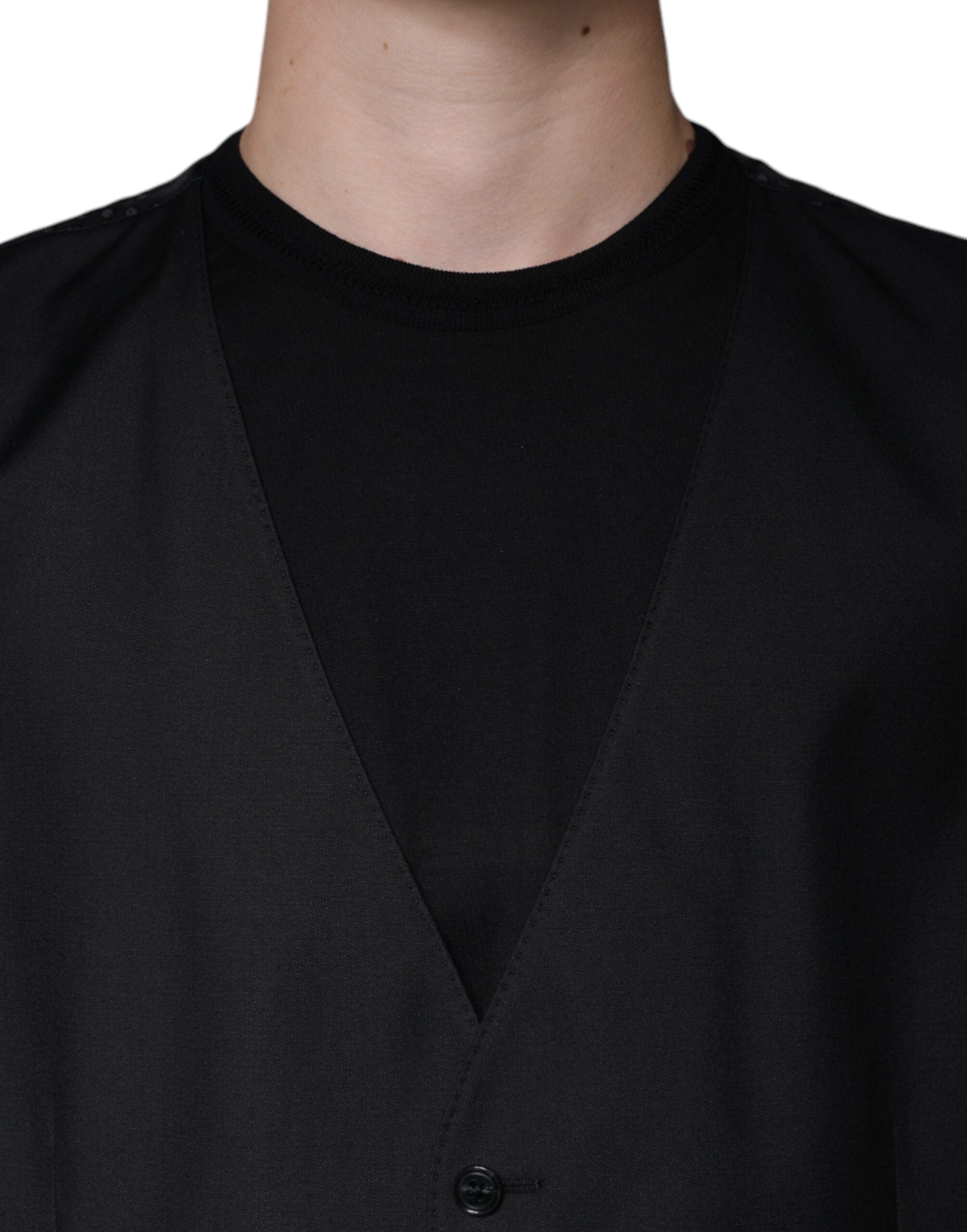 Dolce & Gabbana Black Wool Waistcoat Dress Formal Vest Dolce & Gabbana