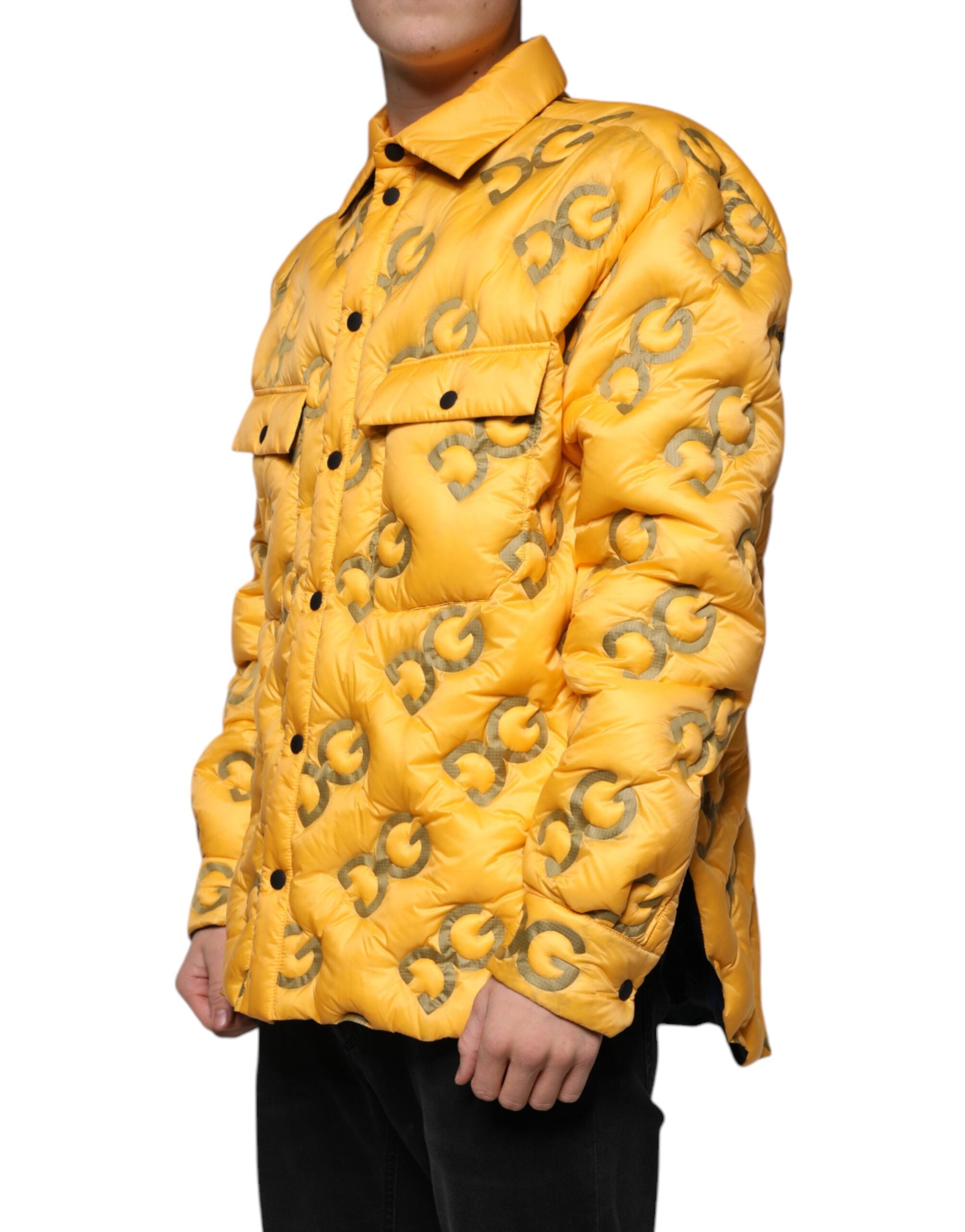 Dolce & Gabbana Yellow Logo Padded Buttoned Blouson Jacket Dolce & Gabbana