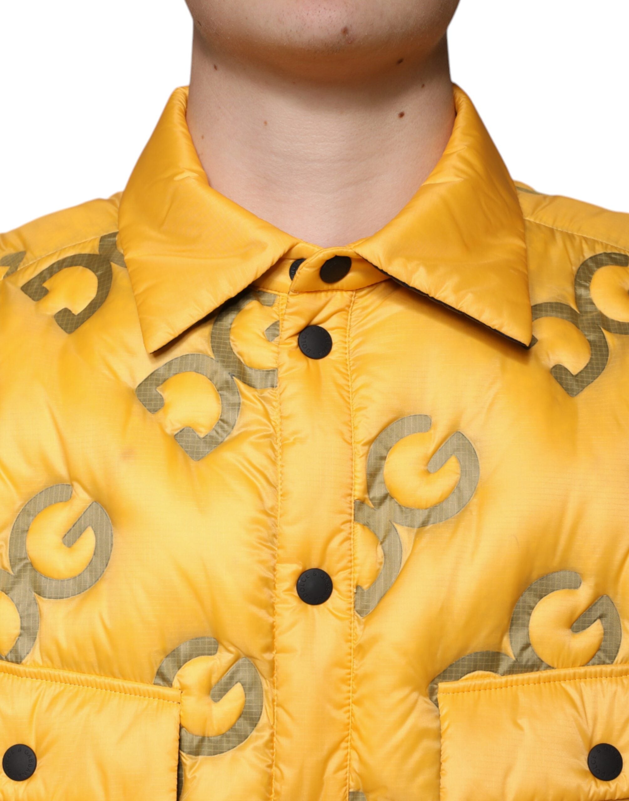 Dolce & Gabbana Yellow Logo Padded Buttoned Blouson Jacket Dolce & Gabbana