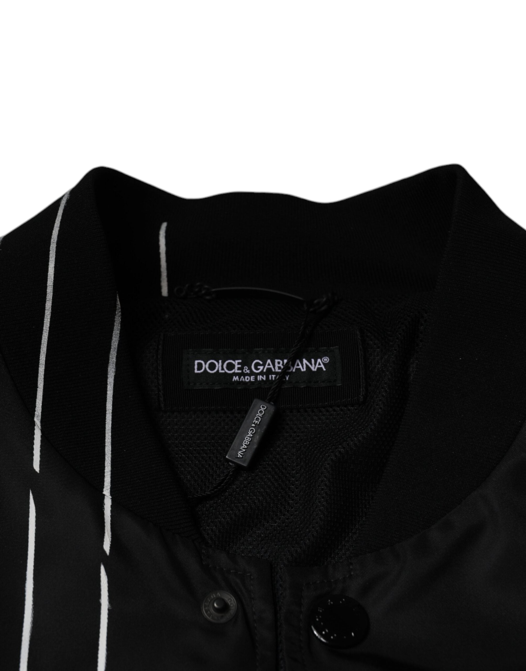 Dolce & Gabbana Black Polka Dot Stripe Nylon Bomber Jacket Dolce & Gabbana