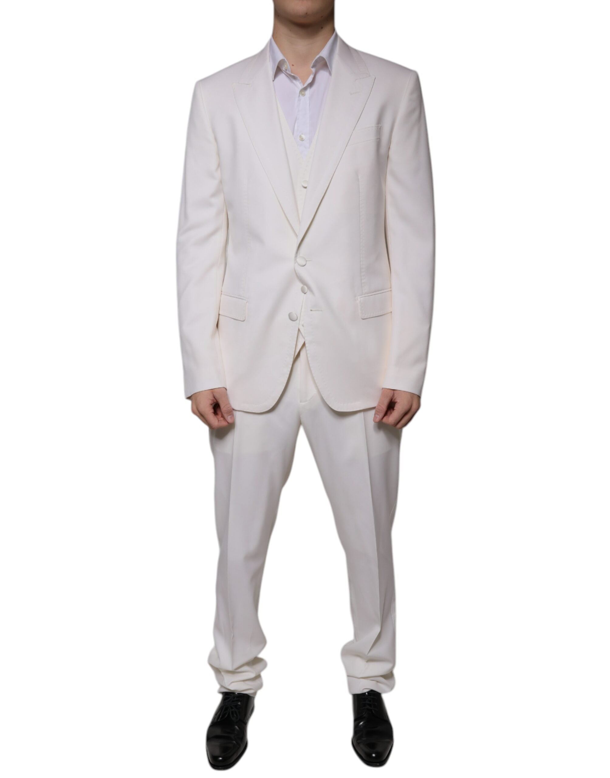 Dolce & Gabbana White Wool Silk 3 Piece SlimFit Formal Suit Dolce & Gabbana