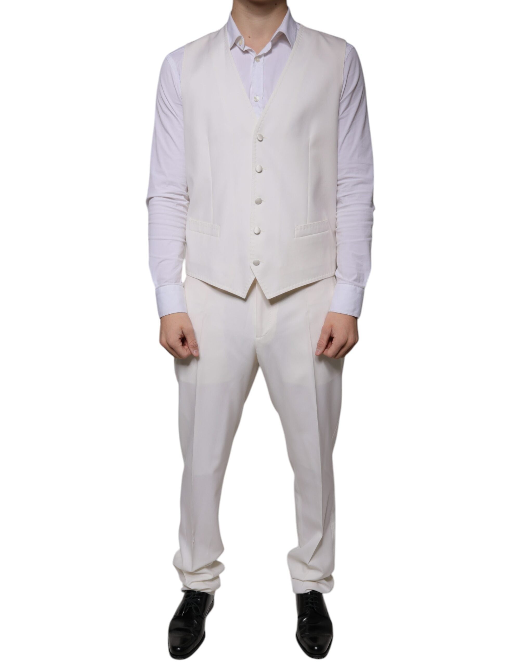 Dolce & Gabbana White Wool Silk 3 Piece SlimFit Formal Suit Dolce & Gabbana