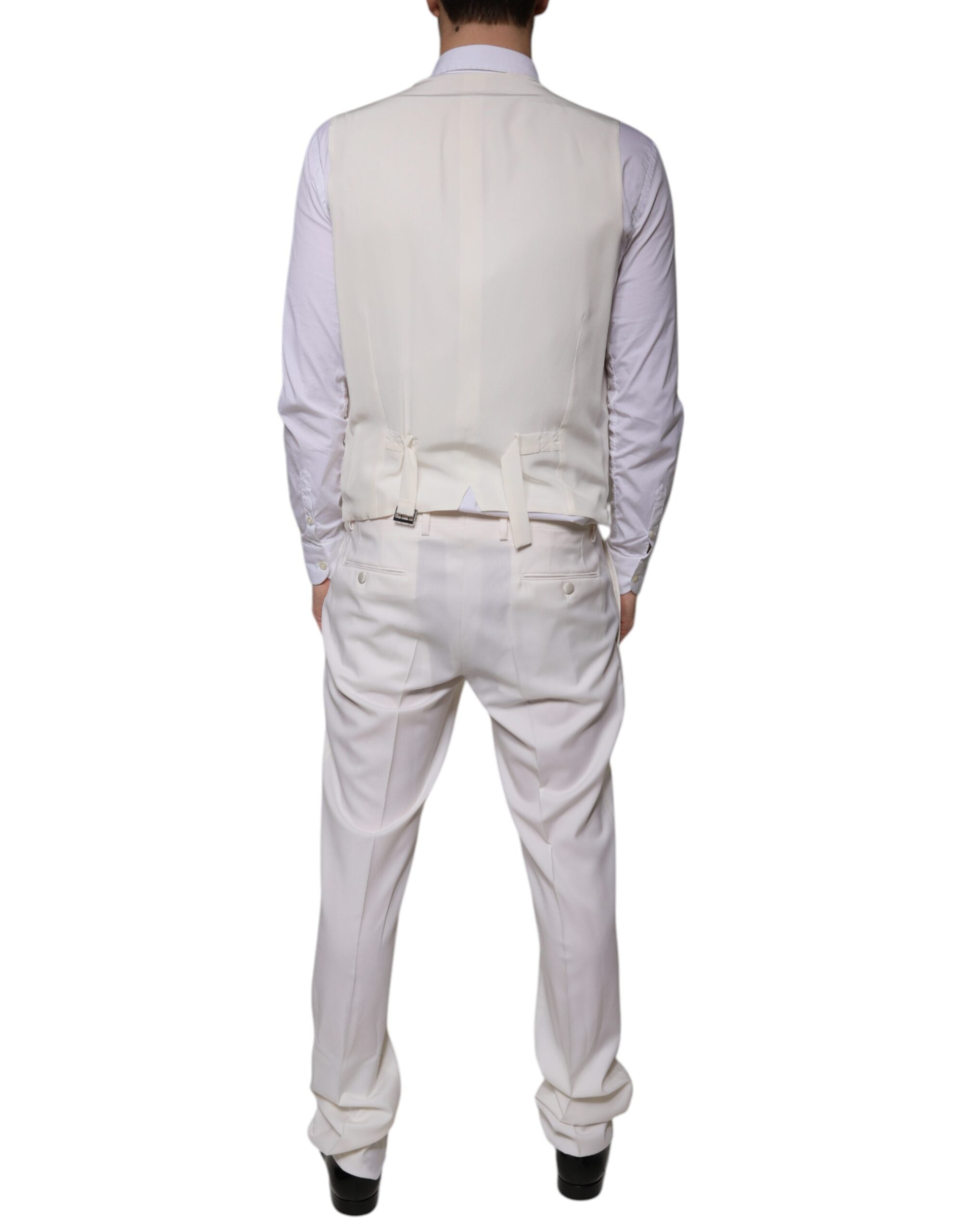 Dolce & Gabbana White Wool Silk 3 Piece SlimFit Formal Suit Dolce & Gabbana