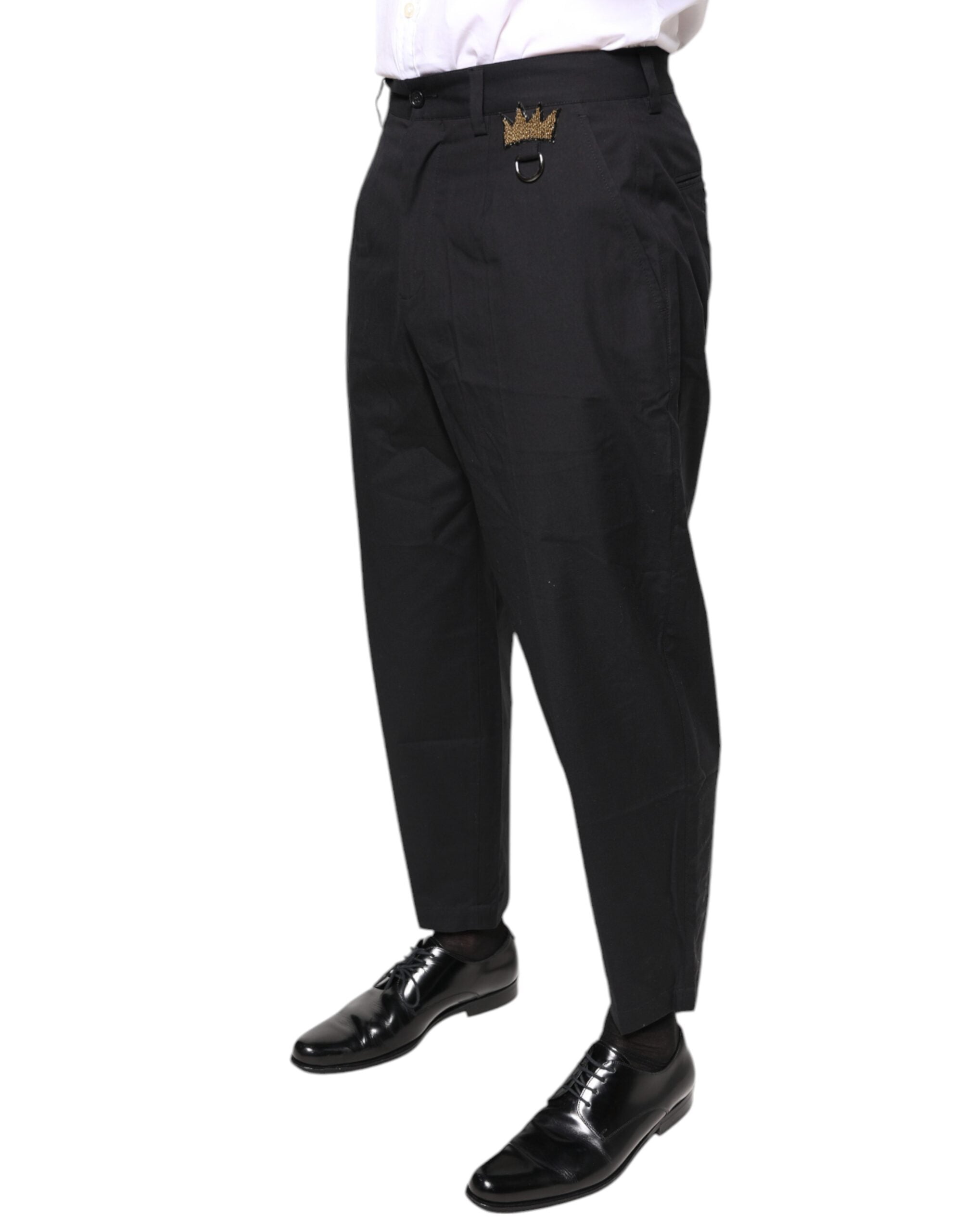 Dolce & Gabbana Black Crown Cotton Dress Pants Dolce & Gabbana