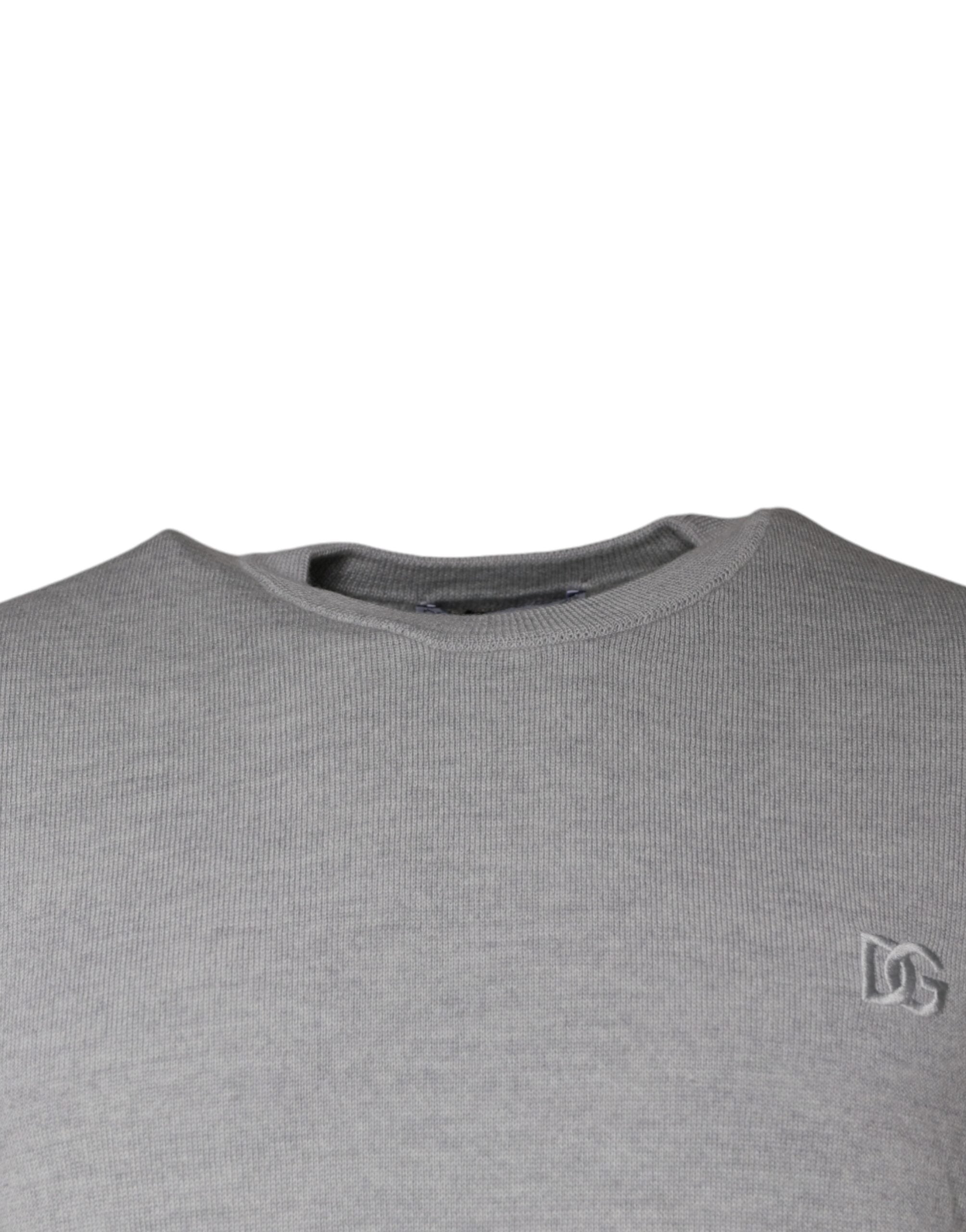 Dolce & Gabbana Light Gray Wool Crew Neck Pullover Sweater Dolce & Gabbana