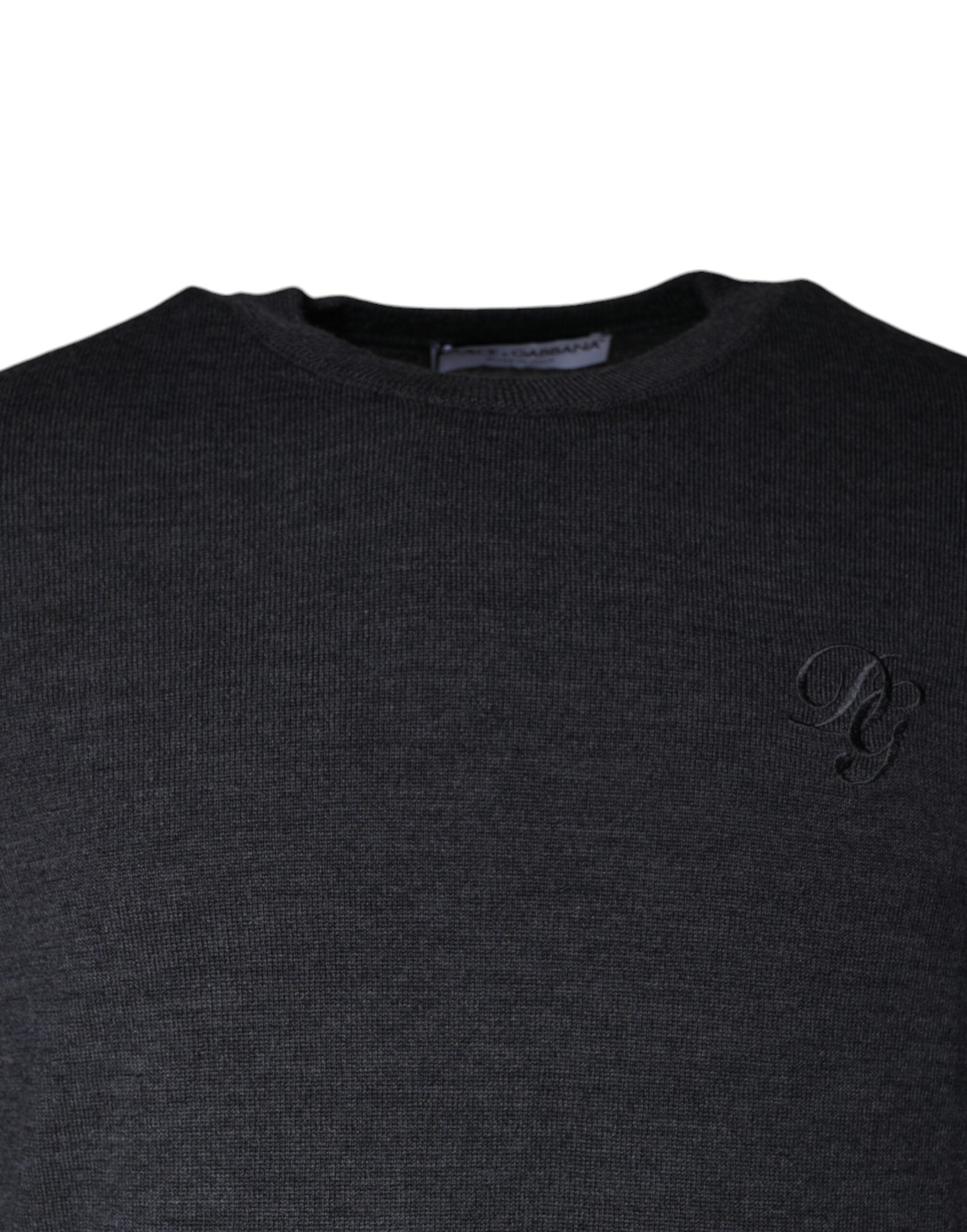 Dolce & Gabbana Dark Gray Wool Crew Neck Pullover Sweater Dolce & Gabbana
