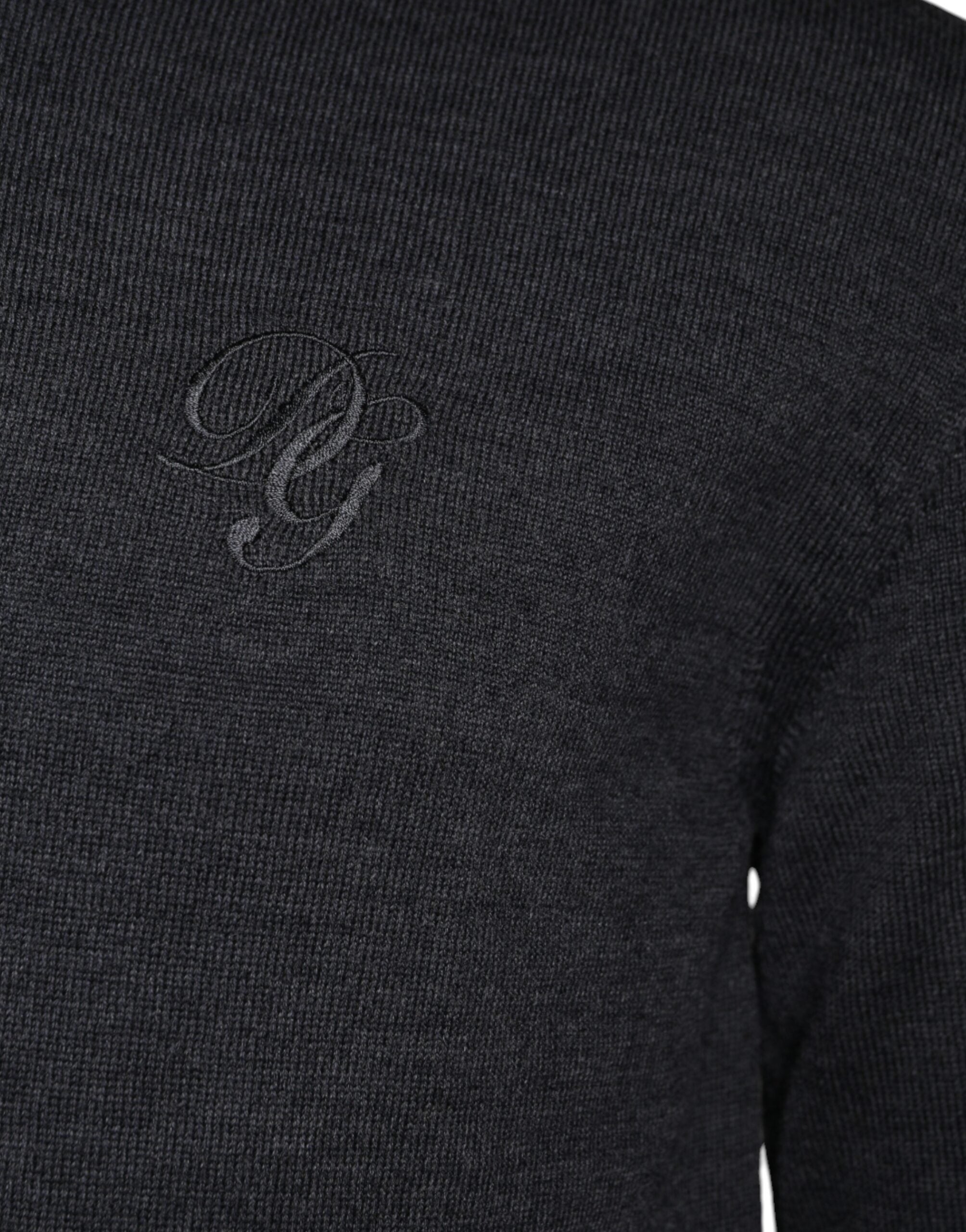 Dolce & Gabbana Dark Gray Wool Crew Neck Pullover Sweater Dolce & Gabbana