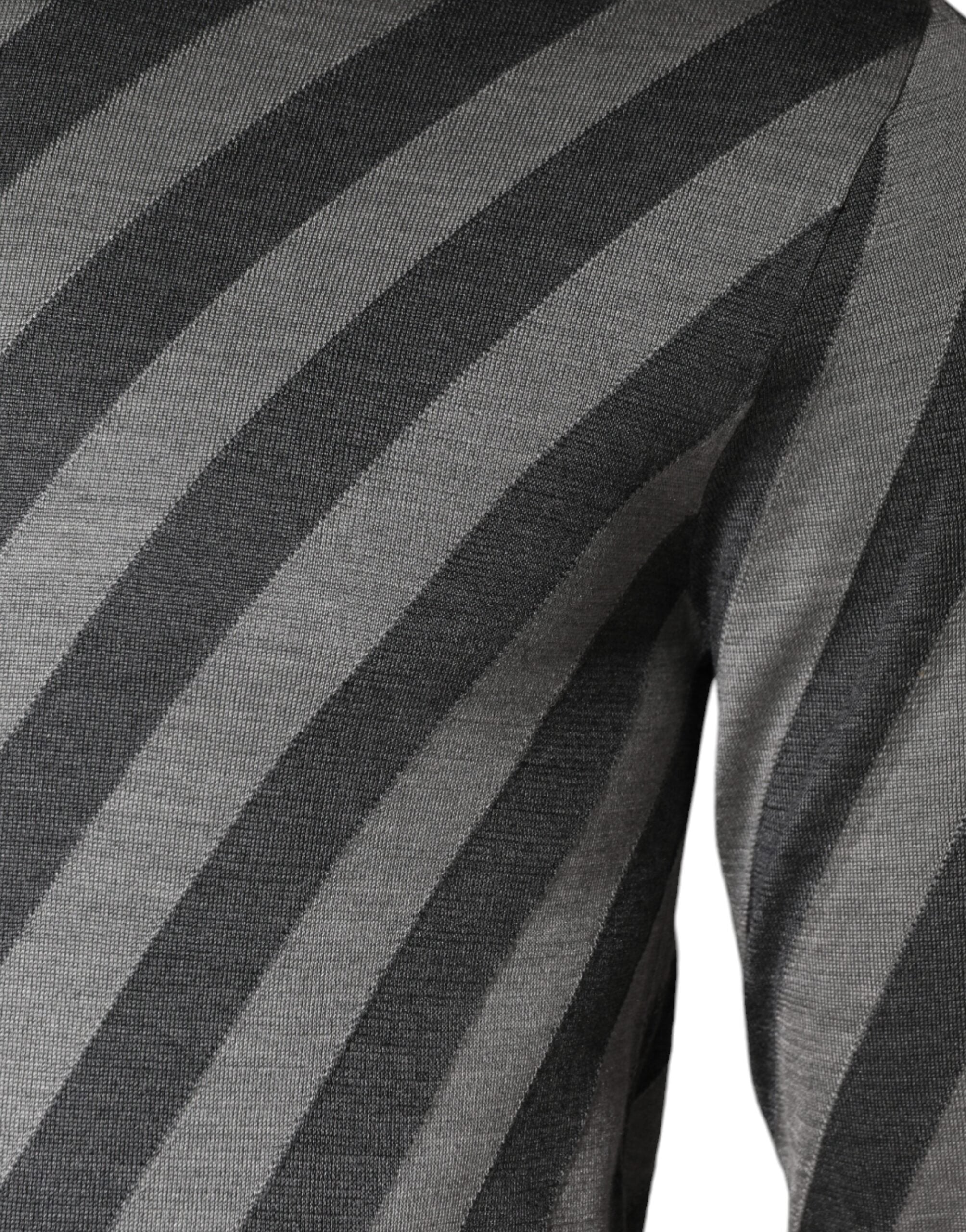 Dolce & Gabbana Gray Stripes Long Sleeve Round Neck Pullover Sweater Dolce & Gabbana