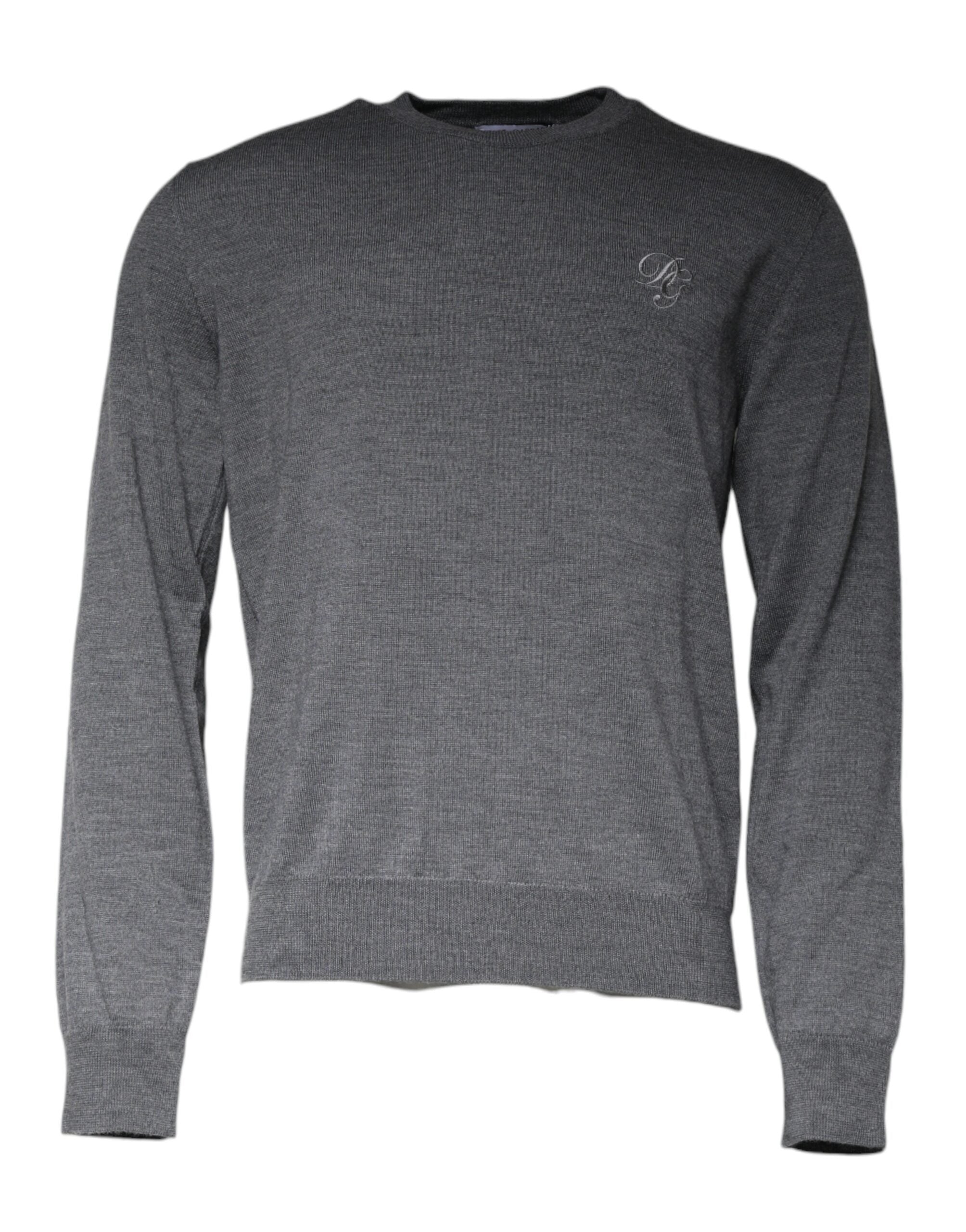Dolce & Gabbana Dark Gray Wool Crew Neck Pullover Sweater Dolce & Gabbana