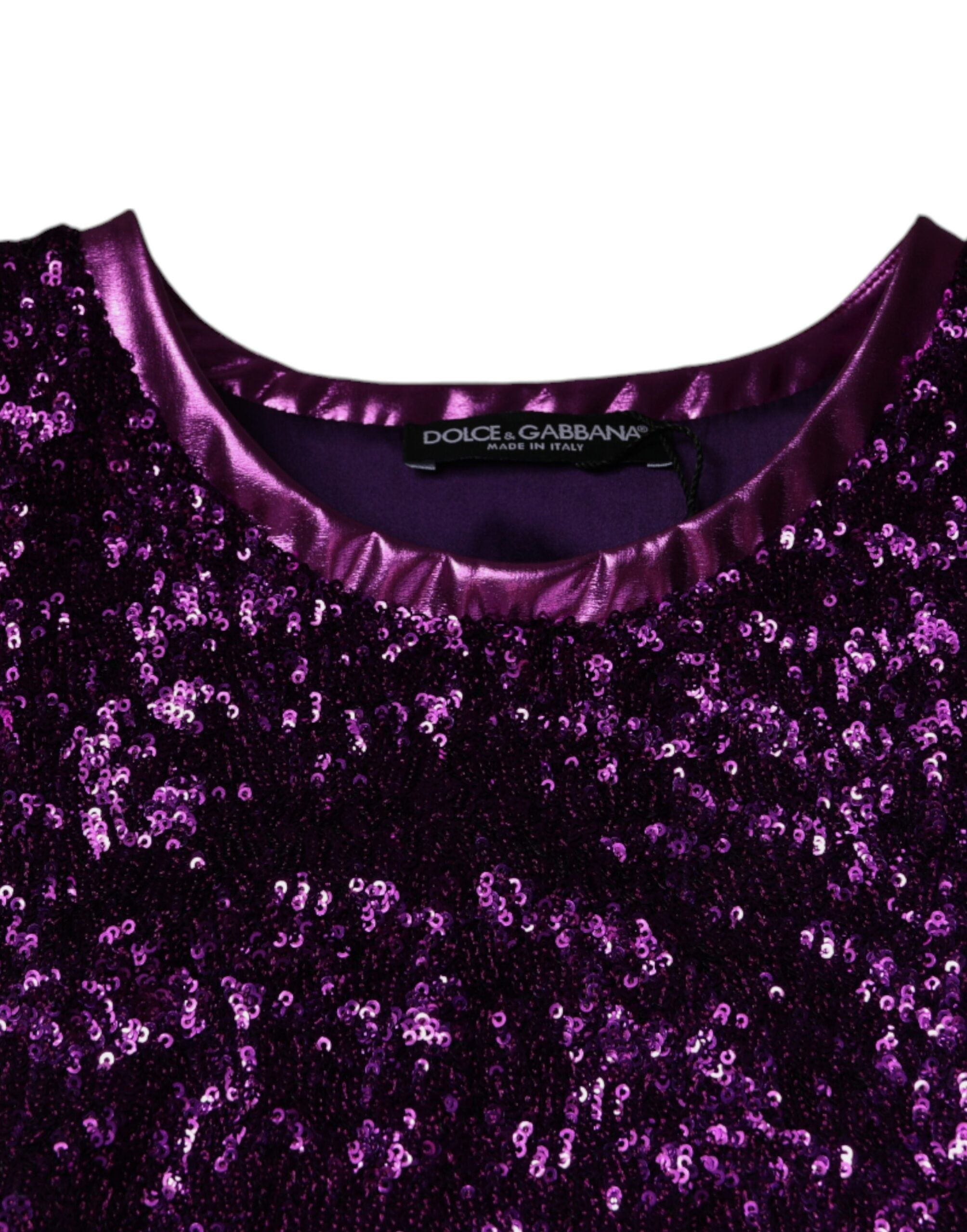 Dolce & Gabbana Purple Sequin Round Neck Sleeveless T-shirt Dolce & Gabbana