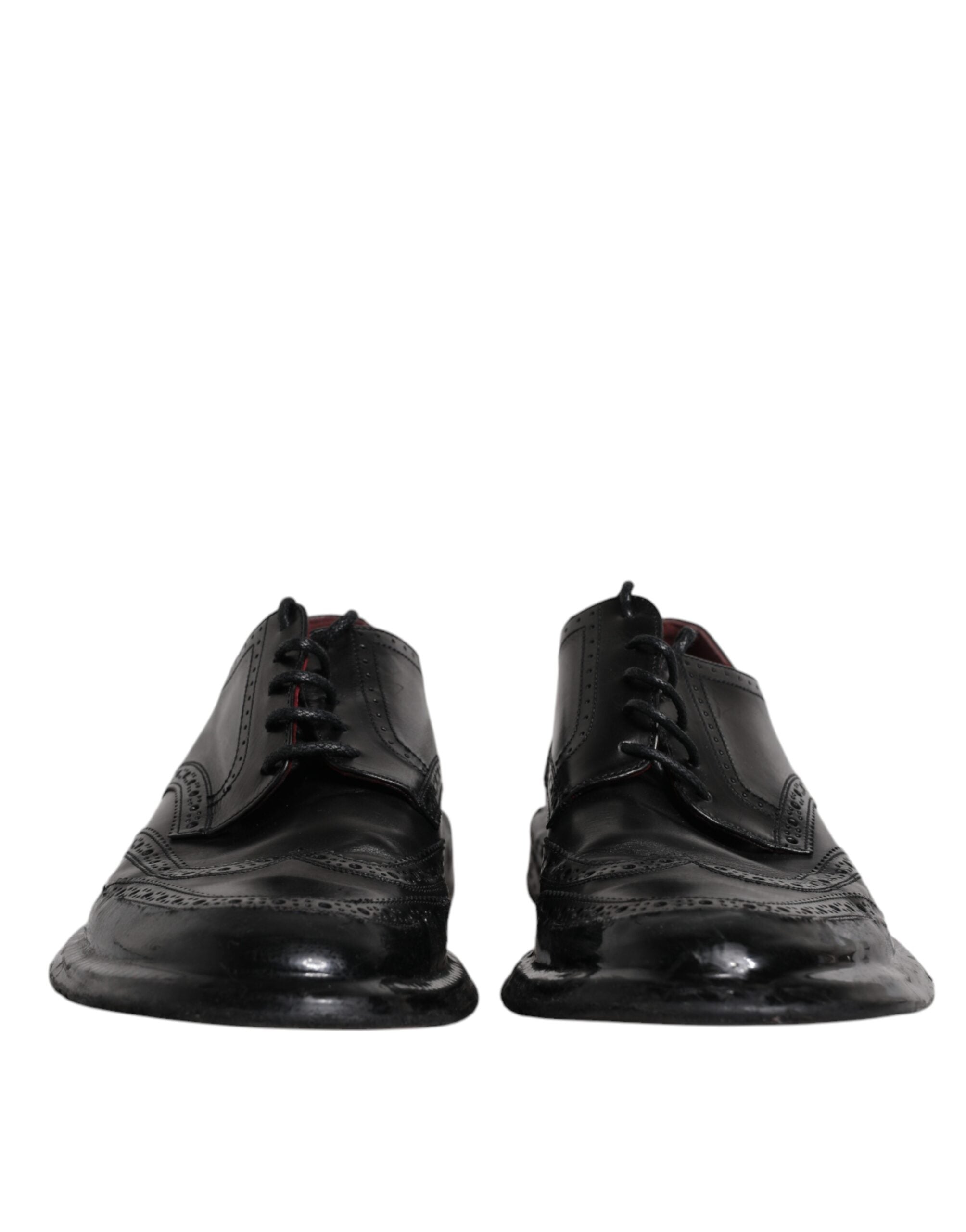 Dolce & Gabbana Black Leather Derby Wingtip Formal Shoes Dolce & Gabbana