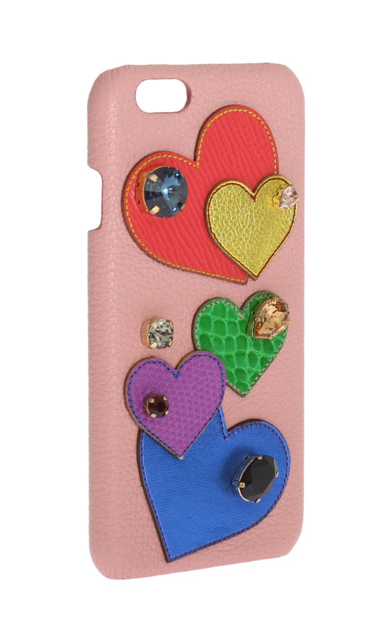 Dolce & Gabbana Pink Leather Heart Crystal Phone Case Dolce & Gabbana
