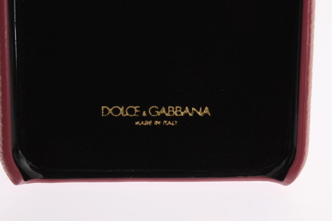 Dolce & Gabbana Pink Leather Heart Crystal Phone Case Dolce & Gabbana