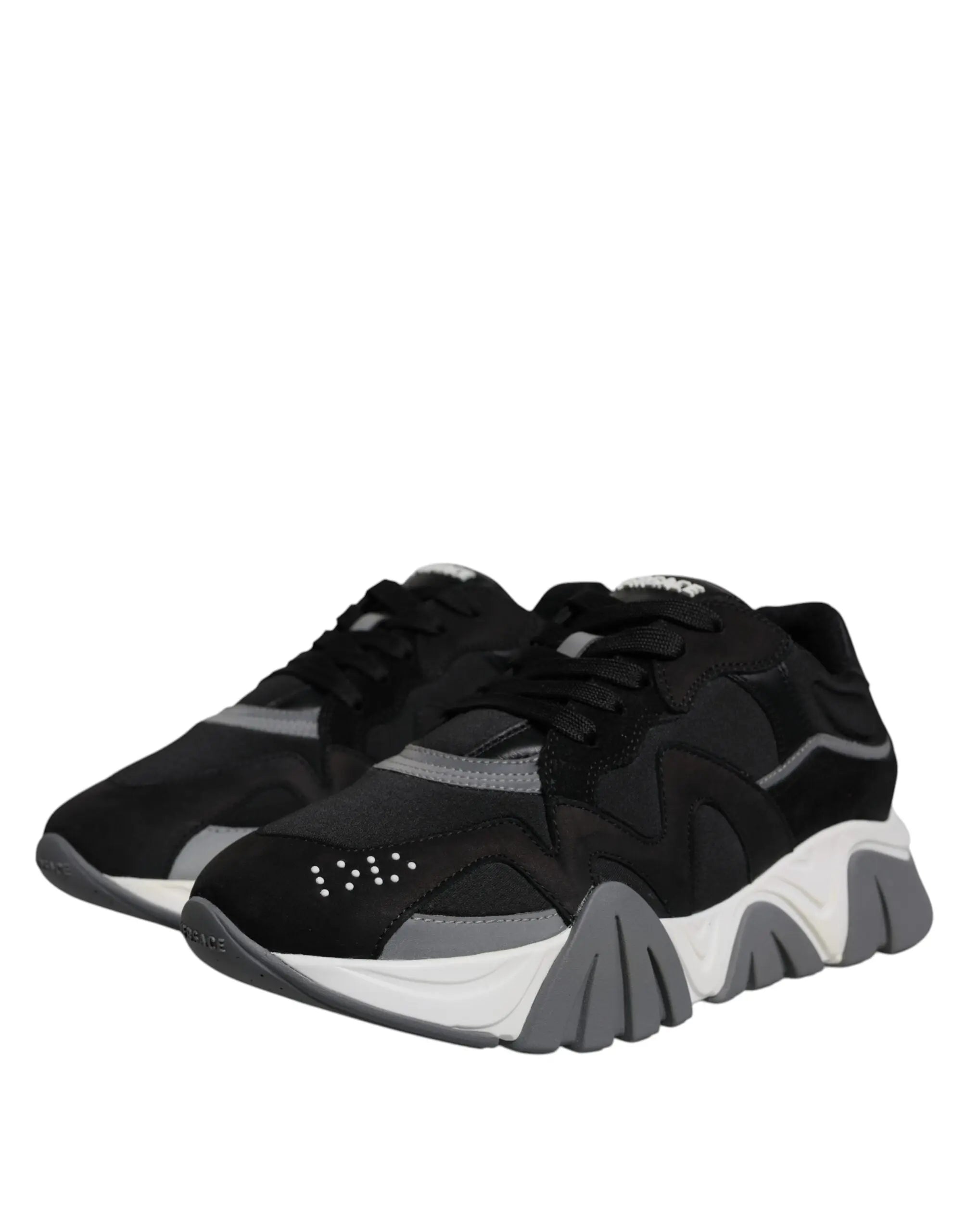 Versace Black Leather Neoprene Chunky Low Top Sneakers Squalo Shoes Versace