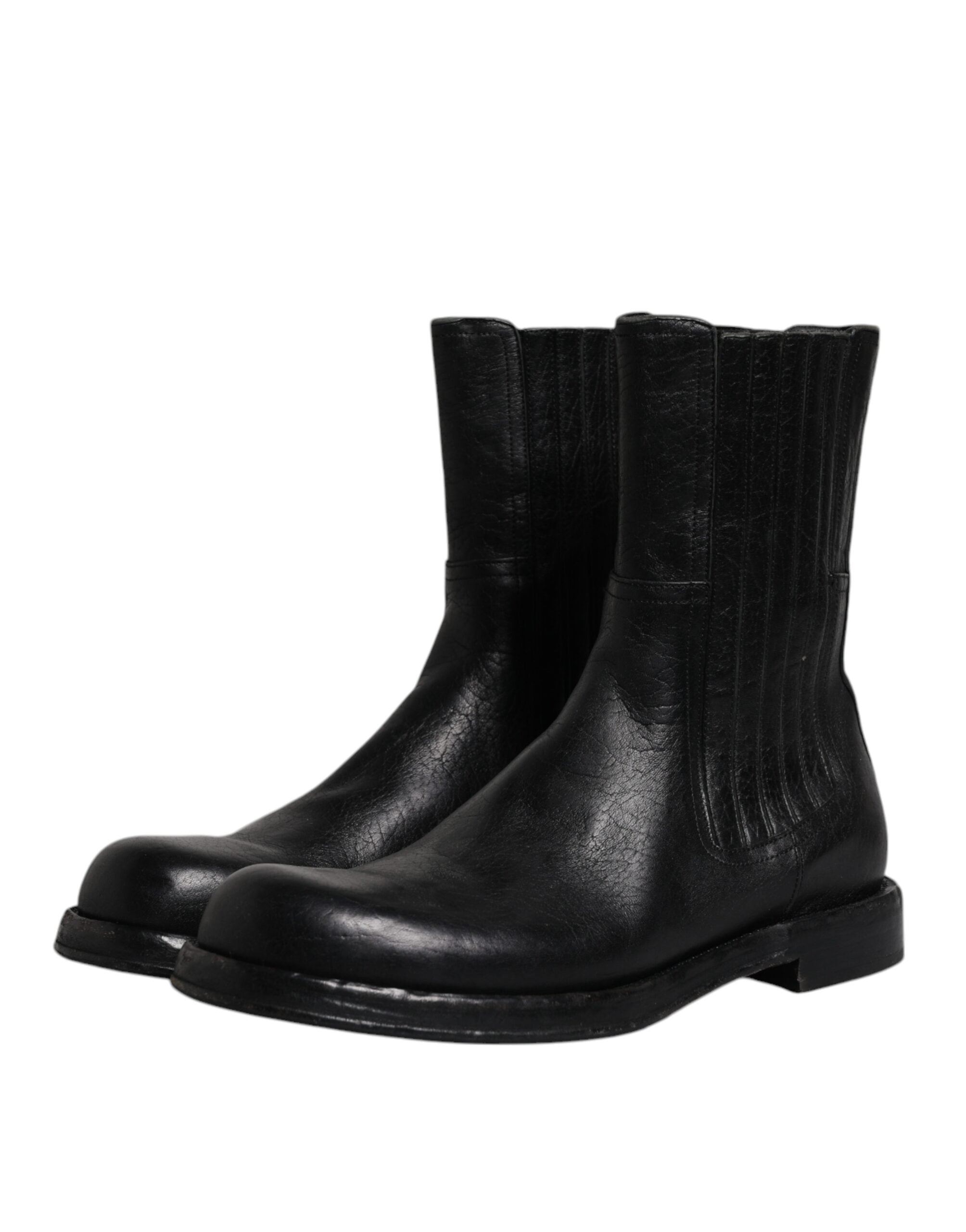 Dolce & Gabbana Black Horse Leather Mid Calf Boots Shoes Dolce & Gabbana
