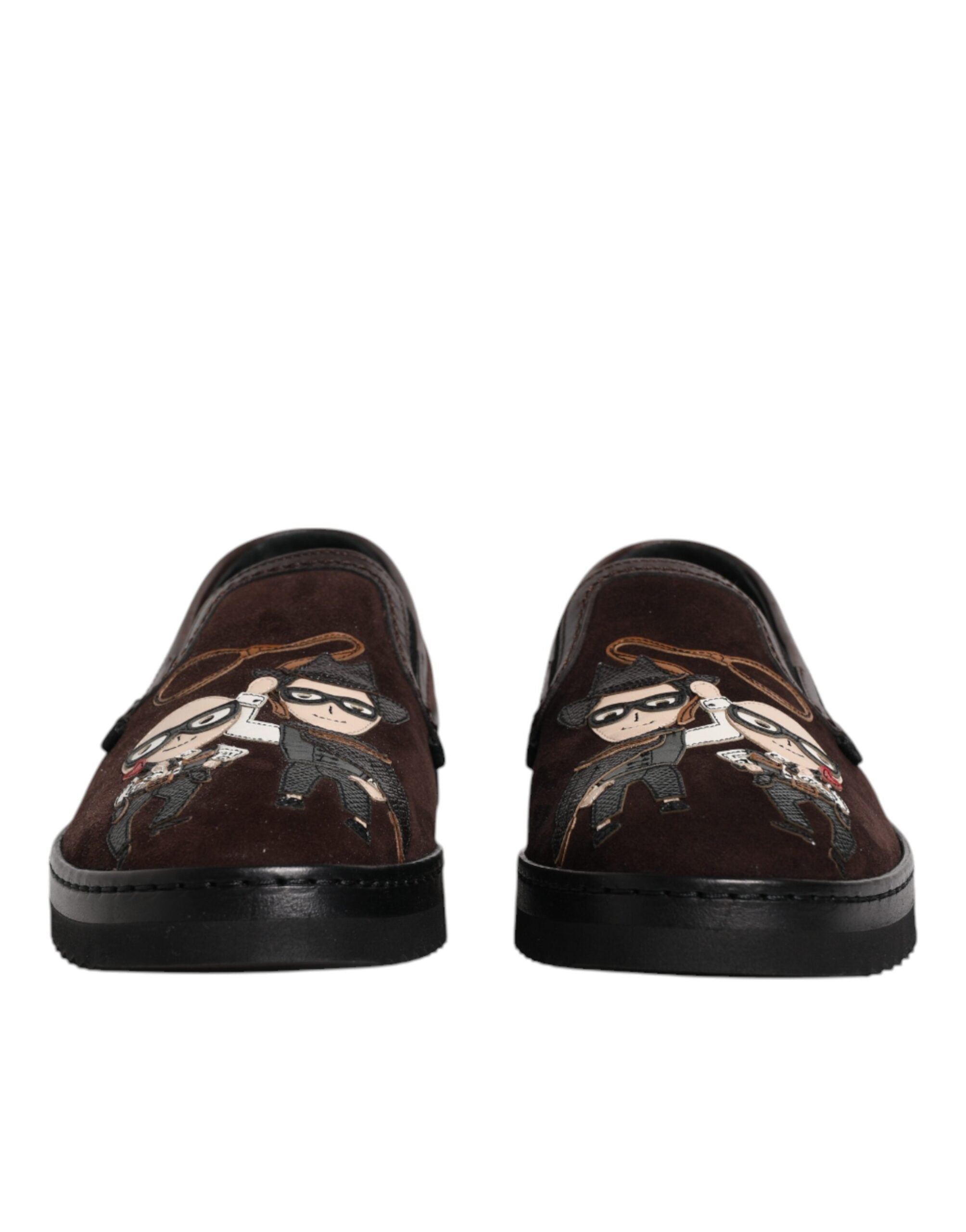 Dolce & Gabbana Brown Suede DG Family Slip On Flats Shoes Dolce & Gabbana