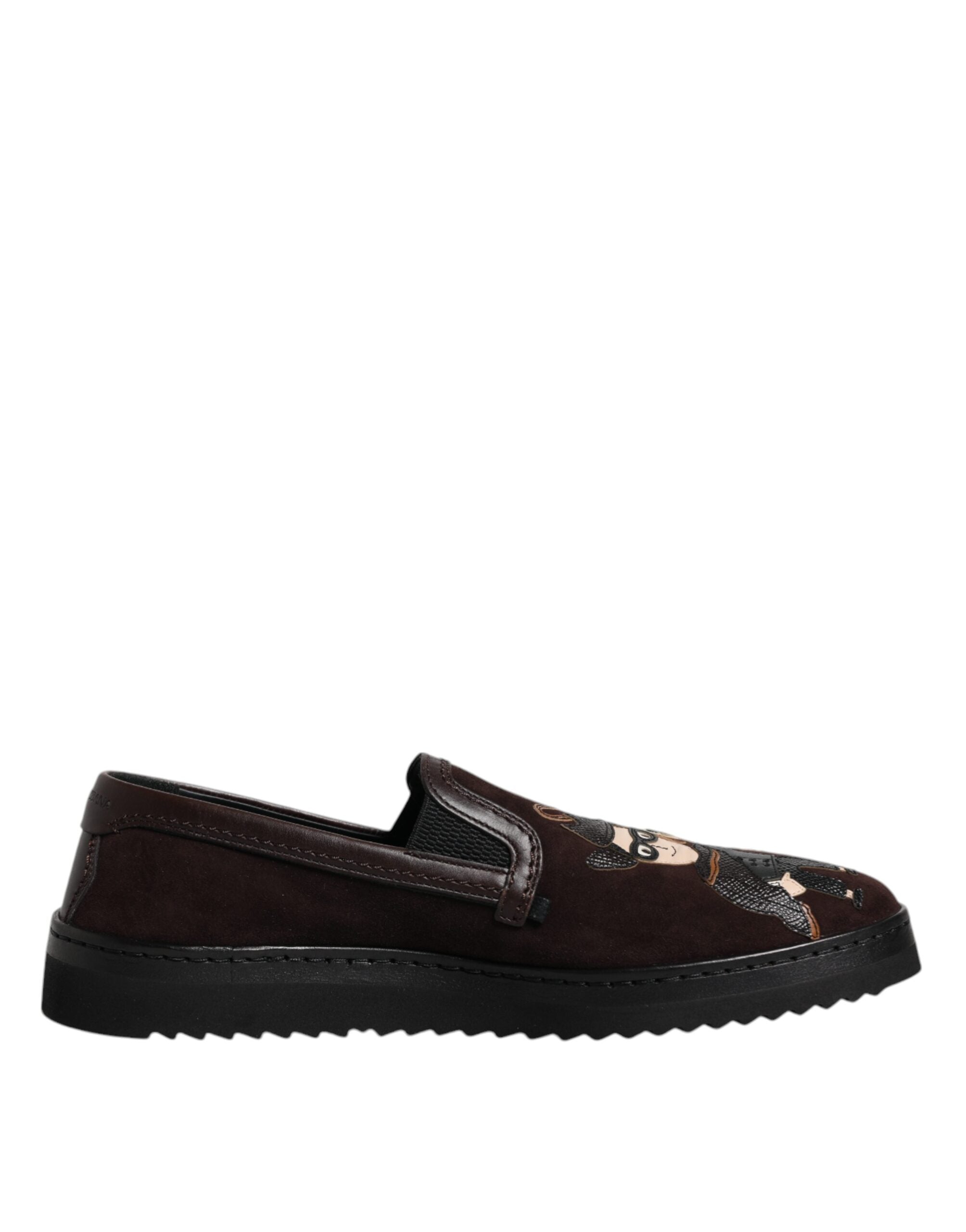 Dolce & Gabbana Brown Suede DG Family Slip On Flats Shoes Dolce & Gabbana
