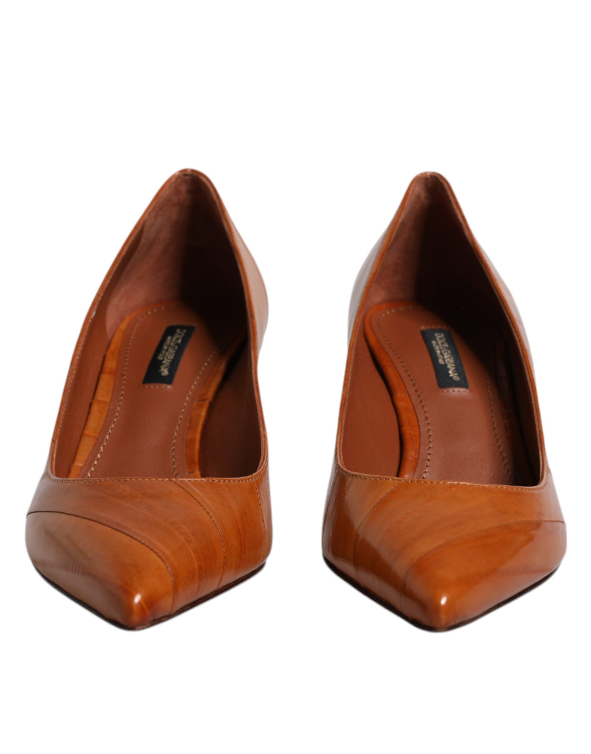 Dolce & Gabbana Brown Leather Kitten Heels Pumps Shoes Dolce & Gabbana