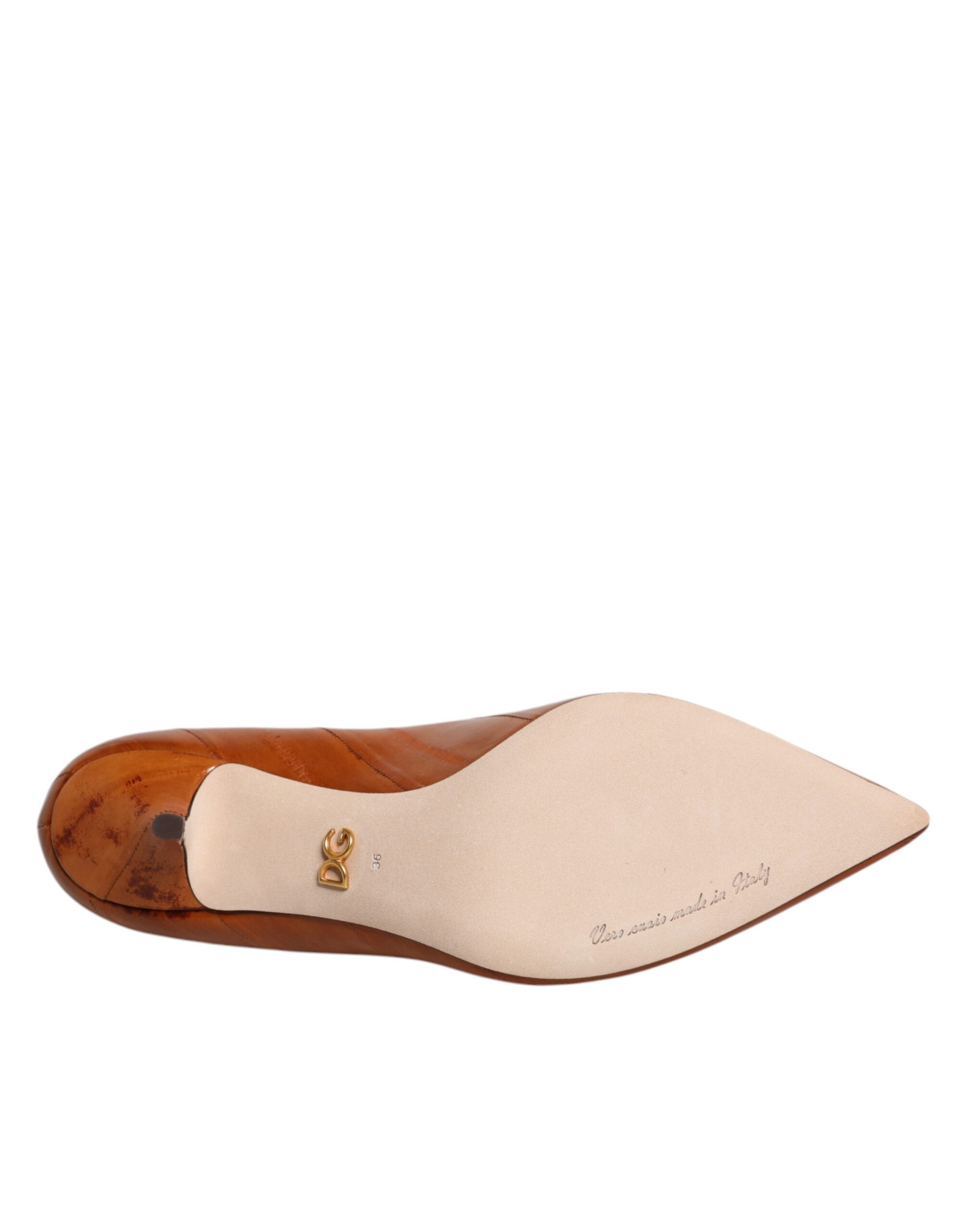Dolce & Gabbana Brown Leather Kitten Heels Pumps Shoes Dolce & Gabbana