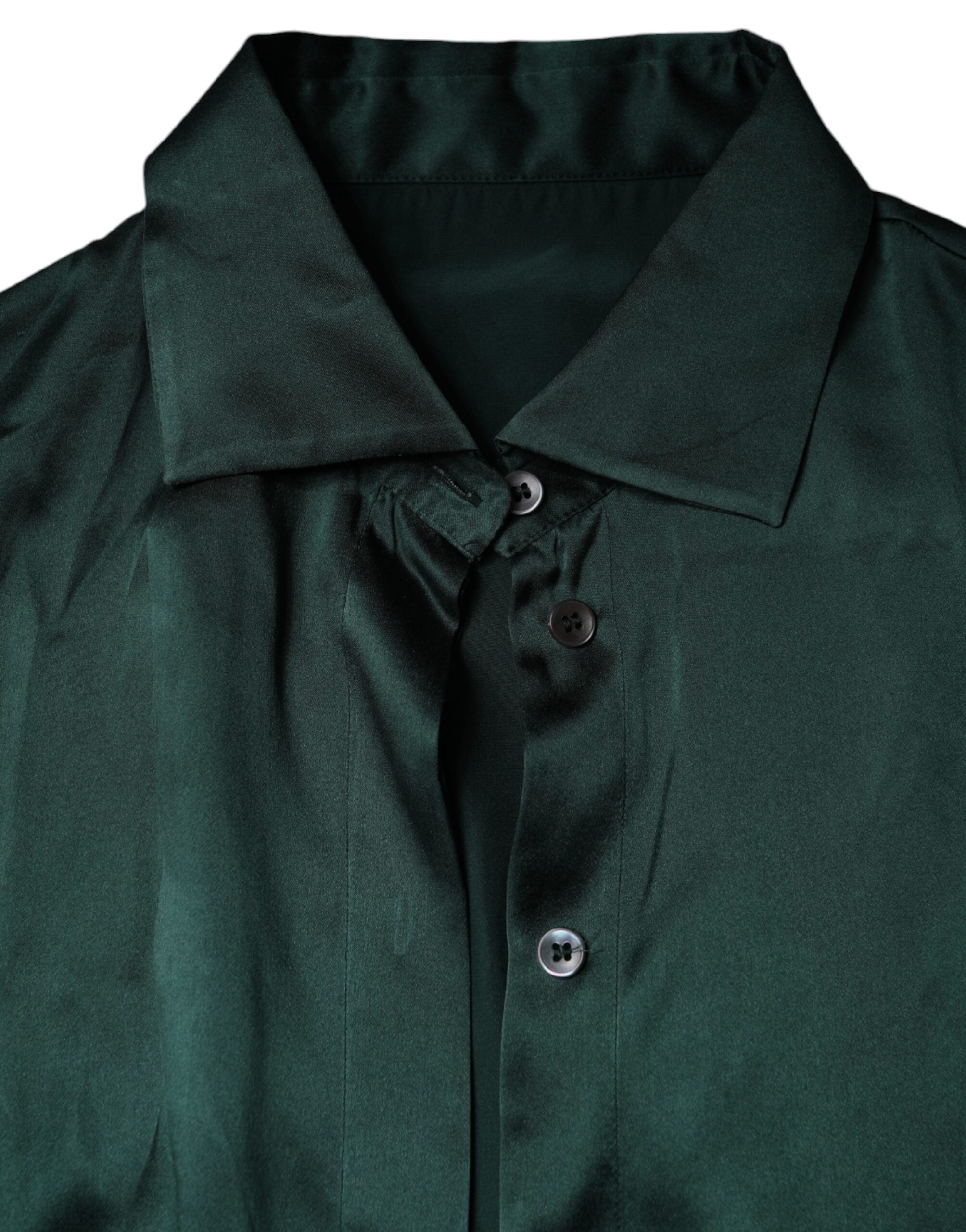 Dolce & Gabbana Dark Green Silk Button Down Long Sleeves Blouse Top Dolce & Gabbana