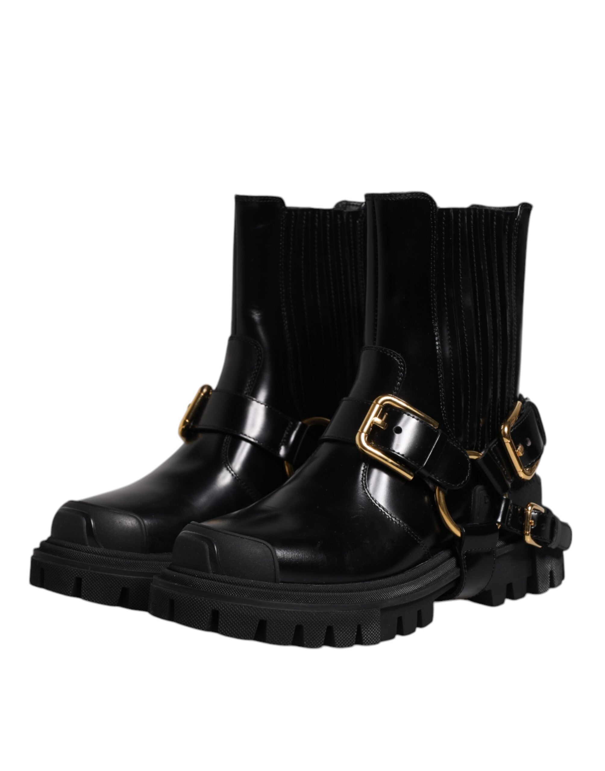 Dolce & Gabbana Black Leather Slip On Stretch Trekking Boots Shoes Dolce & Gabbana