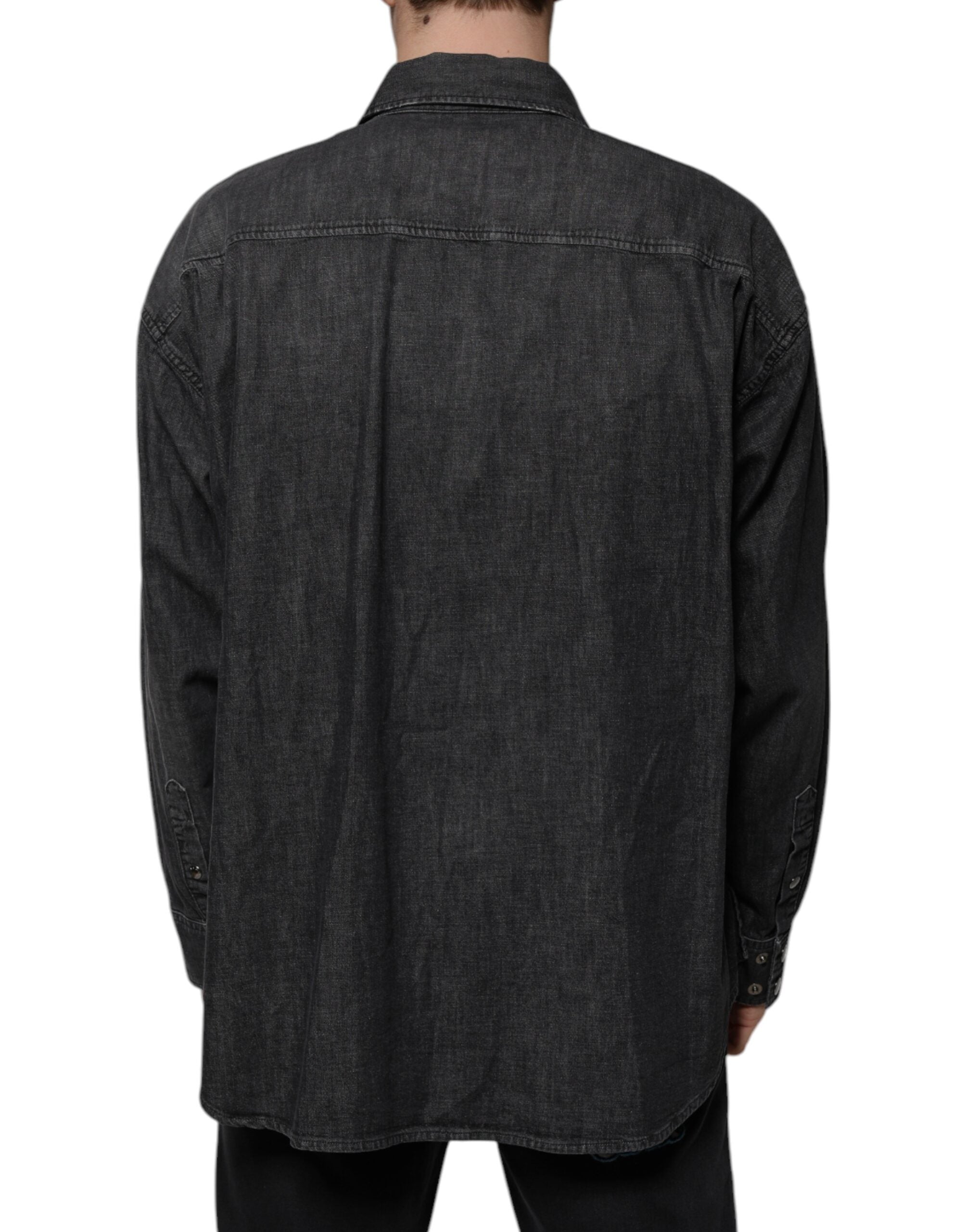 Dolce & Gabbana Black Logo Cotton Button Down Denim Shirt Dolce & Gabbana
