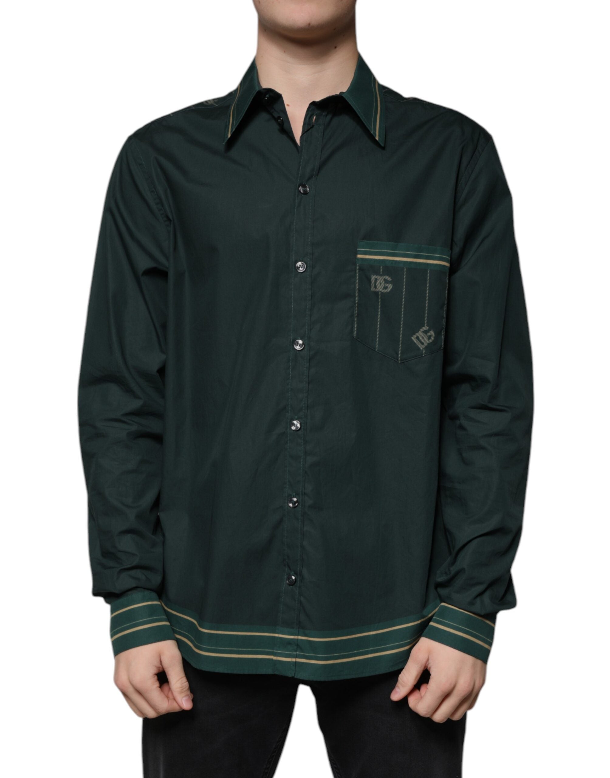Dolce & Gabbana Green Logo Long Sleeve MARTINI Casual Shirt Dolce & Gabbana