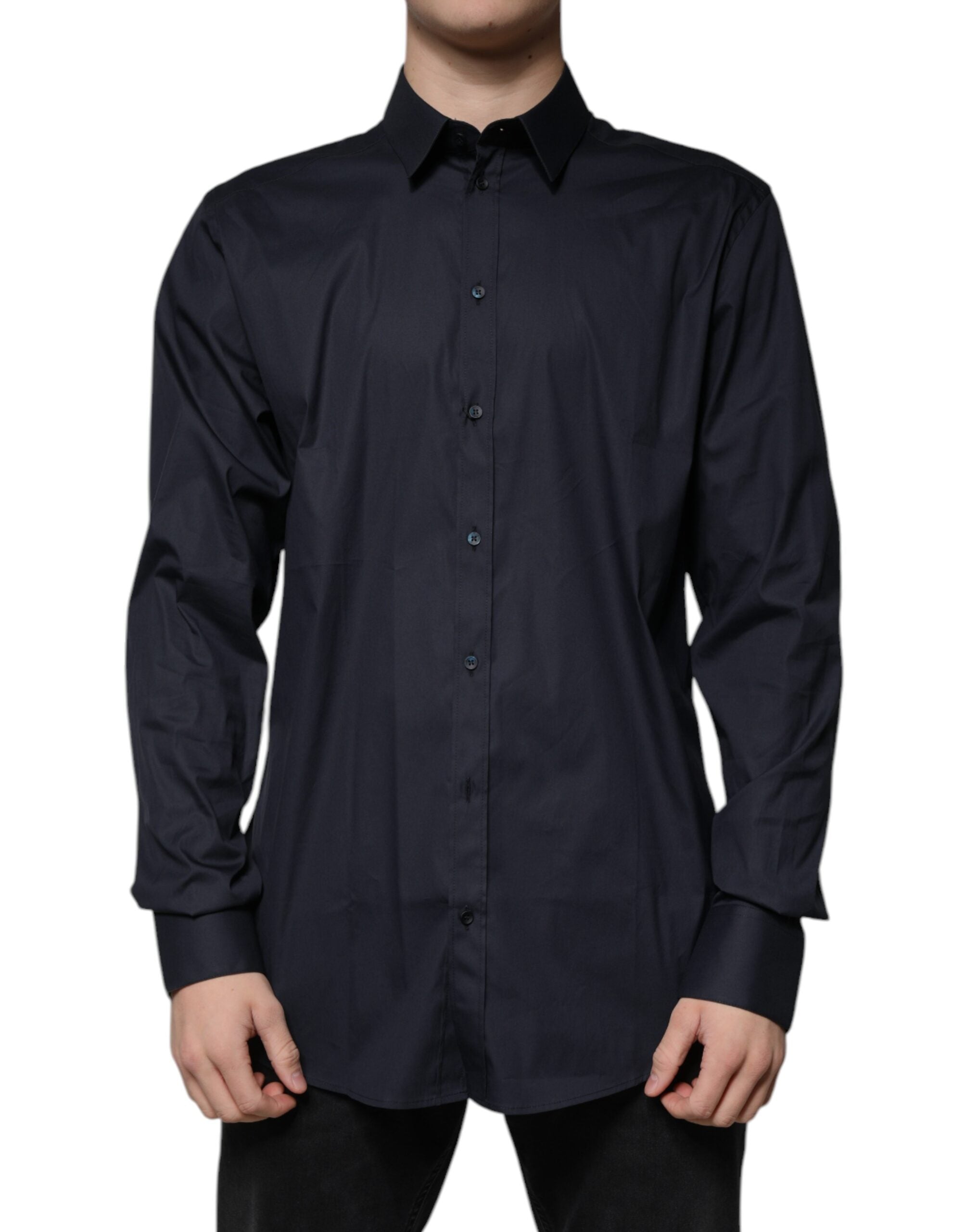 Dolce & Gabbana Black Cotton Blend Formal GOLD Dress Shirt Dolce & Gabbana