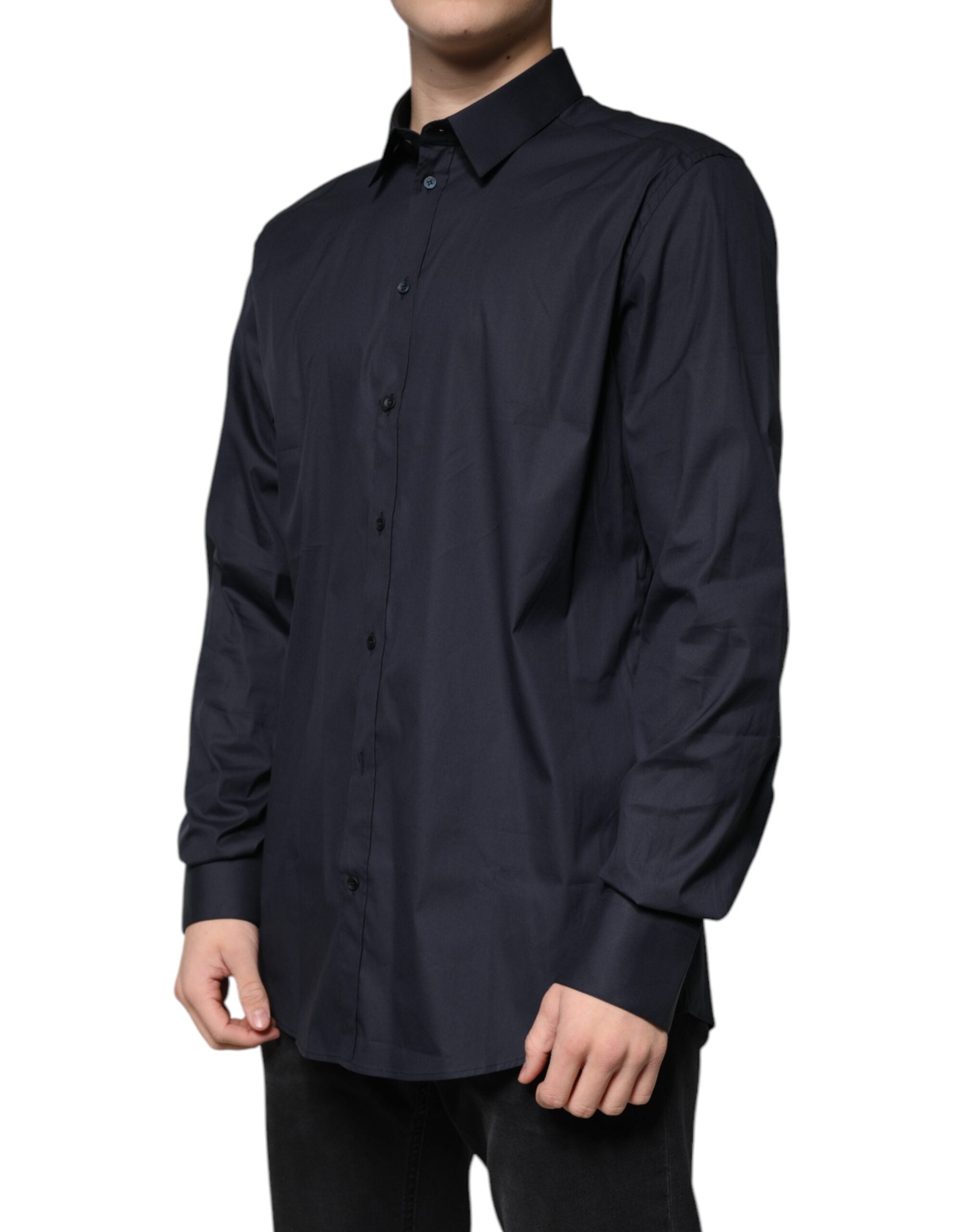 Dolce & Gabbana Black Cotton Blend Formal GOLD Dress Shirt Dolce & Gabbana