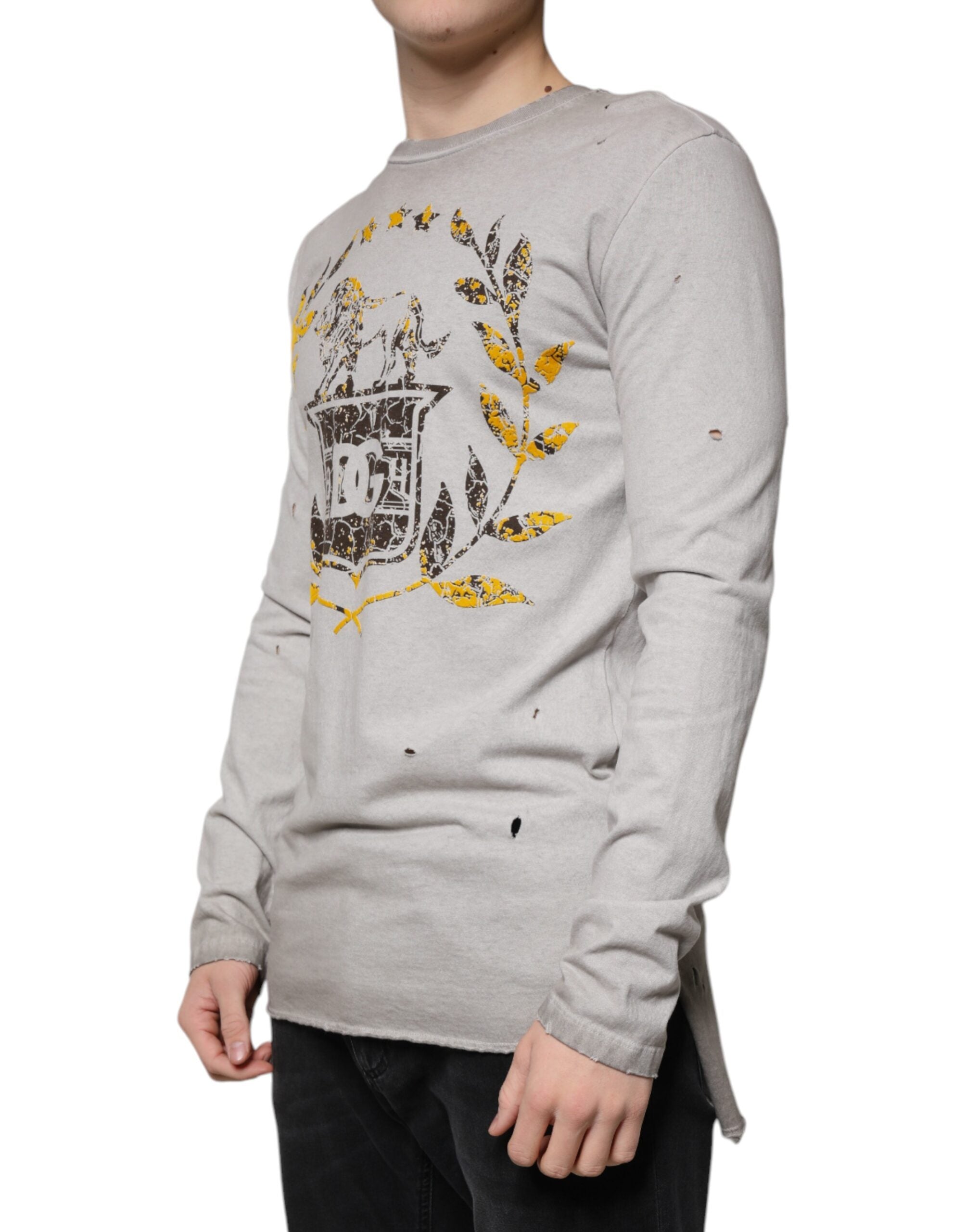 Dolce & Gabbana Gray Printed Cotton Crewneck Pullover Sweater Dolce & Gabbana