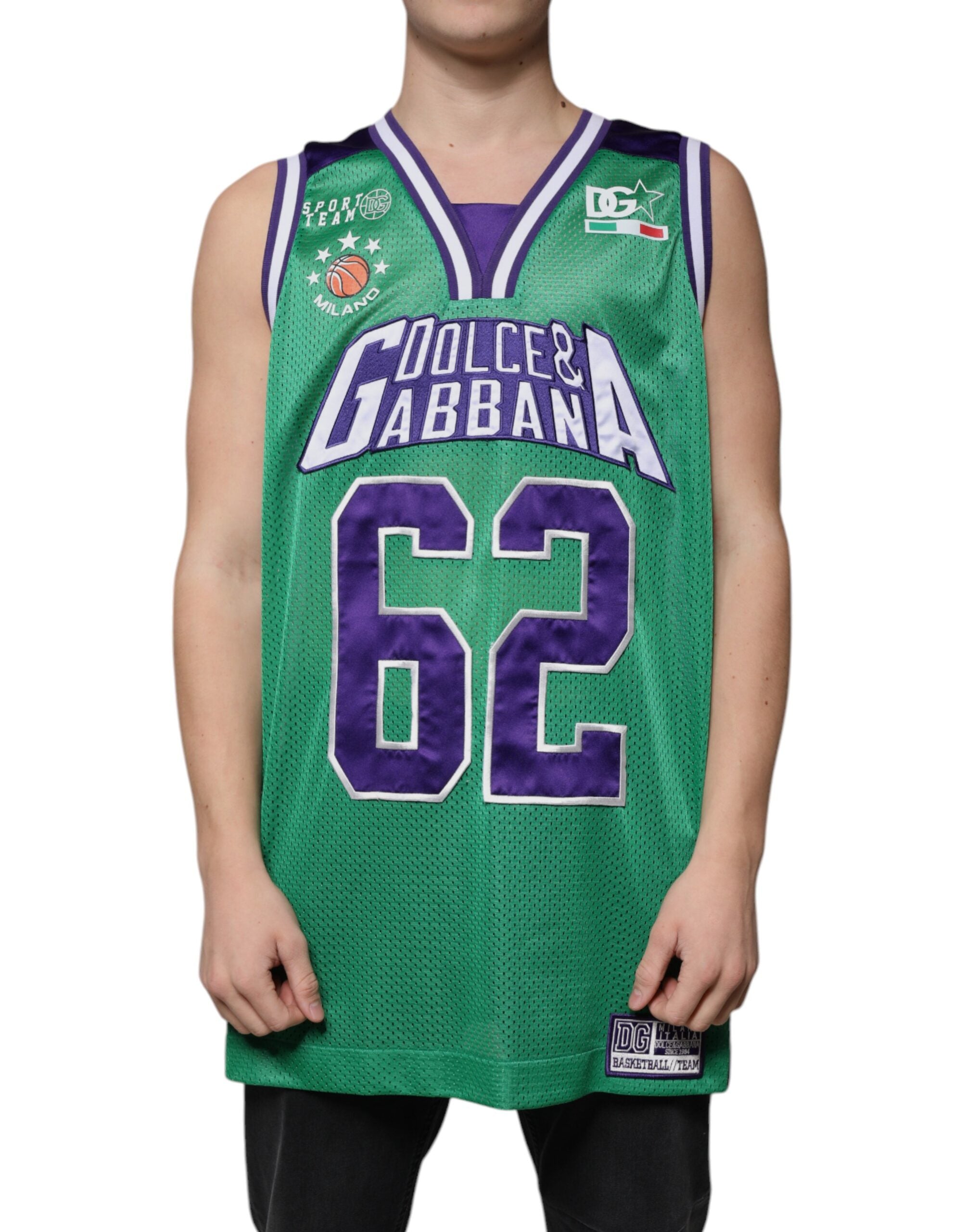 Dolce & Gabbana Green Polyester Jersey Sleeveless T-shirt Dolce & Gabbana