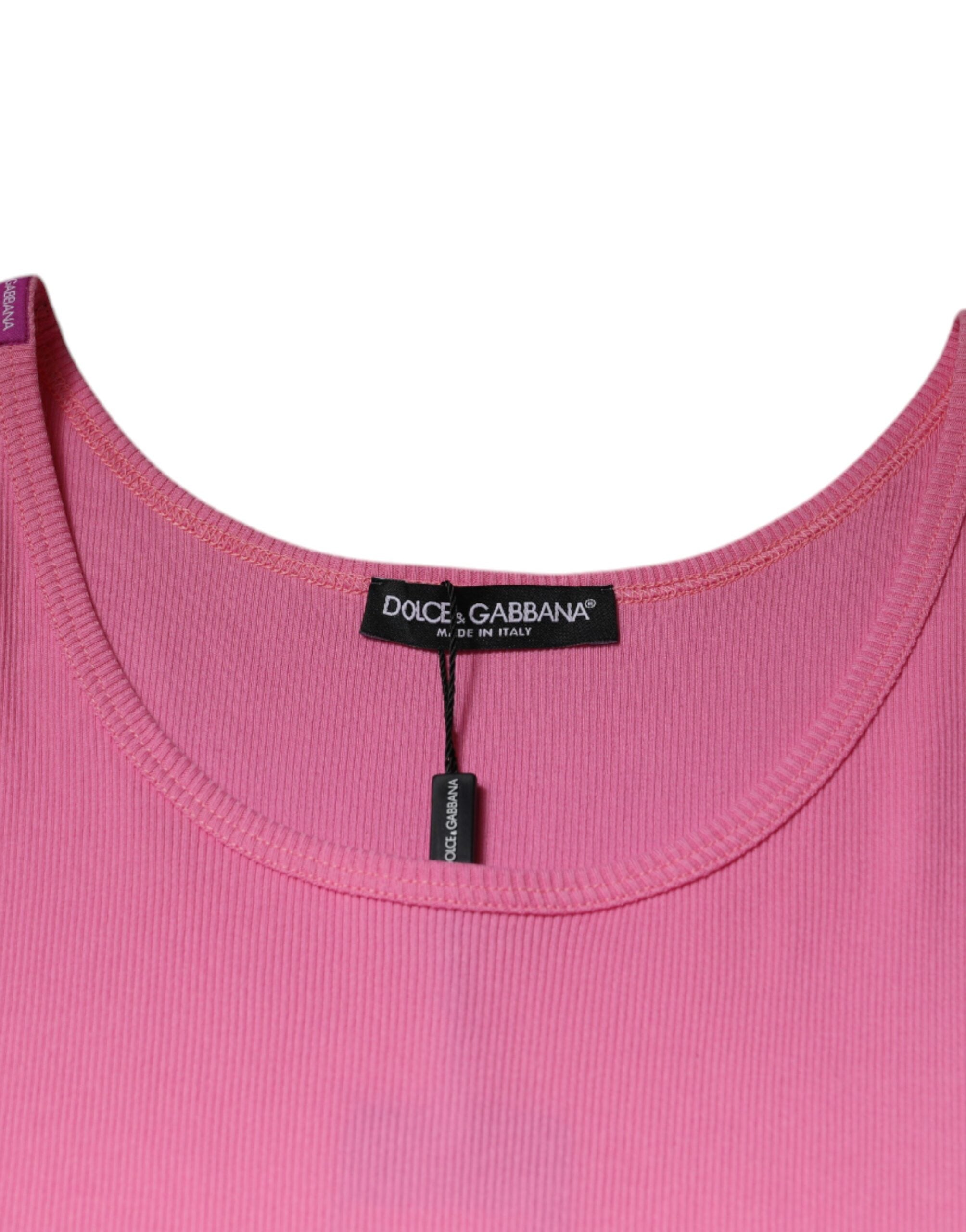 Dolce & Gabbana Pink Cotton Round Neck Sleeveless T-shirt Dolce & Gabbana