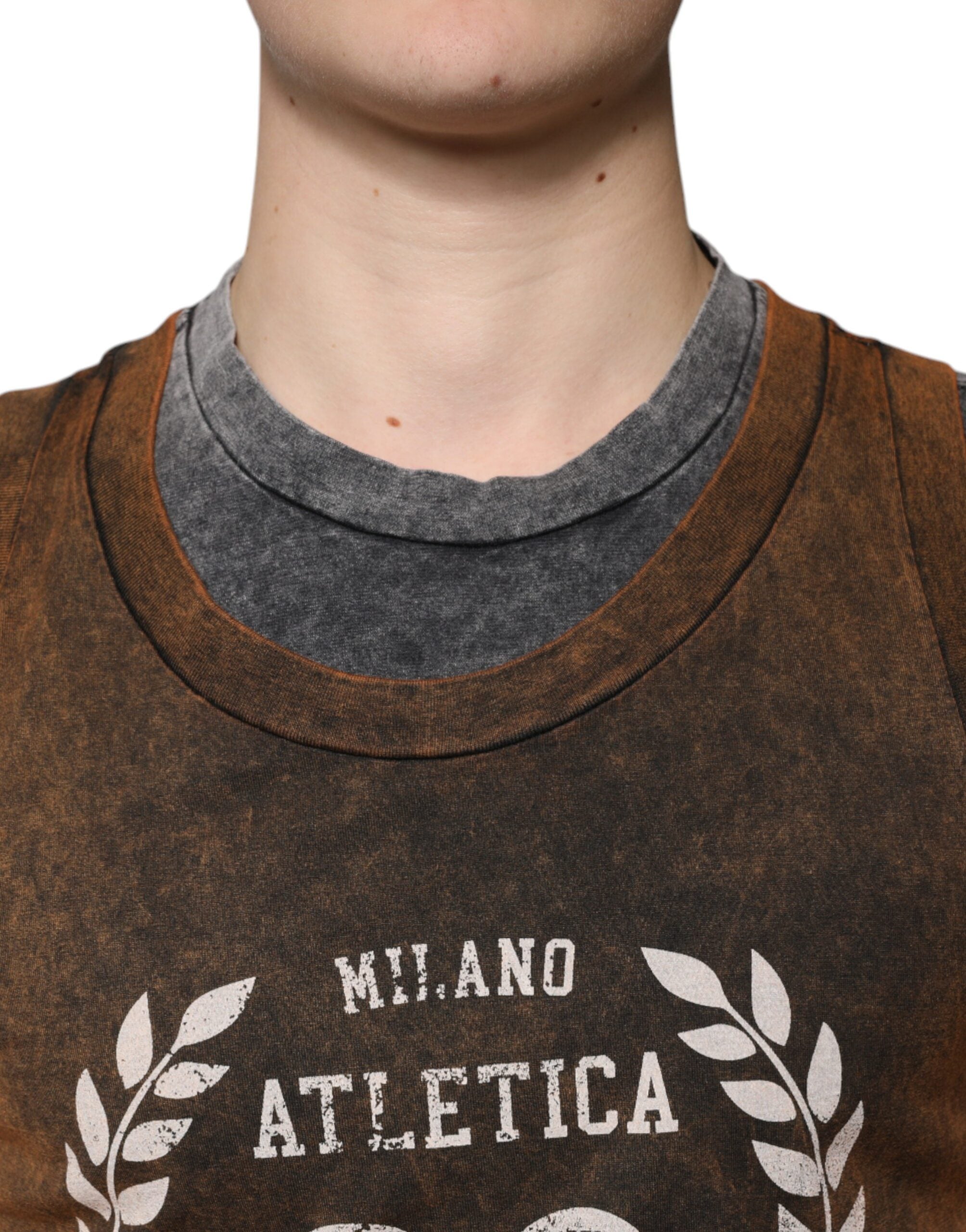 Dolce & Gabbana Brown Cotton Crew Neck Sleeveless T-shirt Dolce & Gabbana