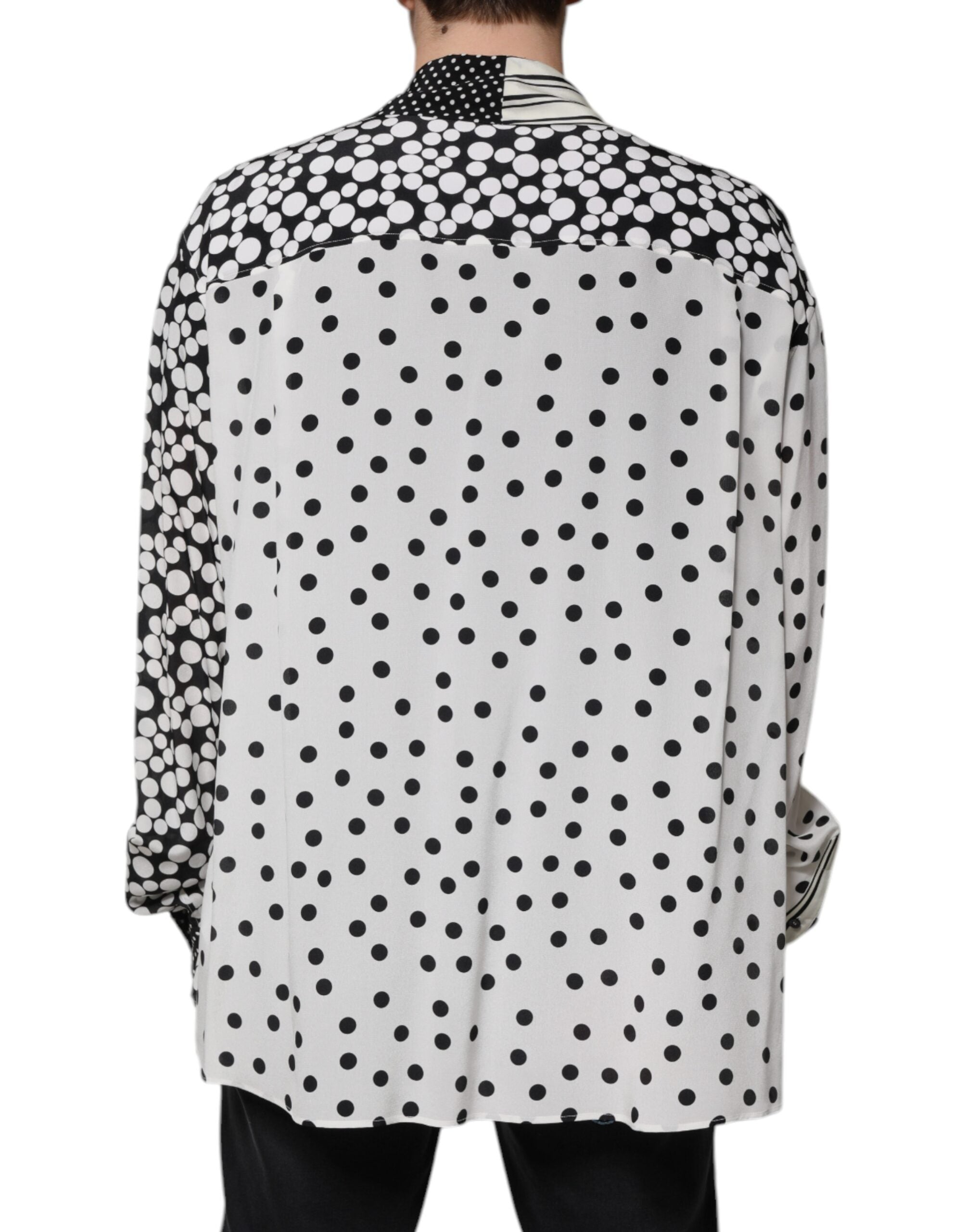 Dolce & Gabbana Black White Polka Dots Silk Men Casual Shirt Dolce & Gabbana